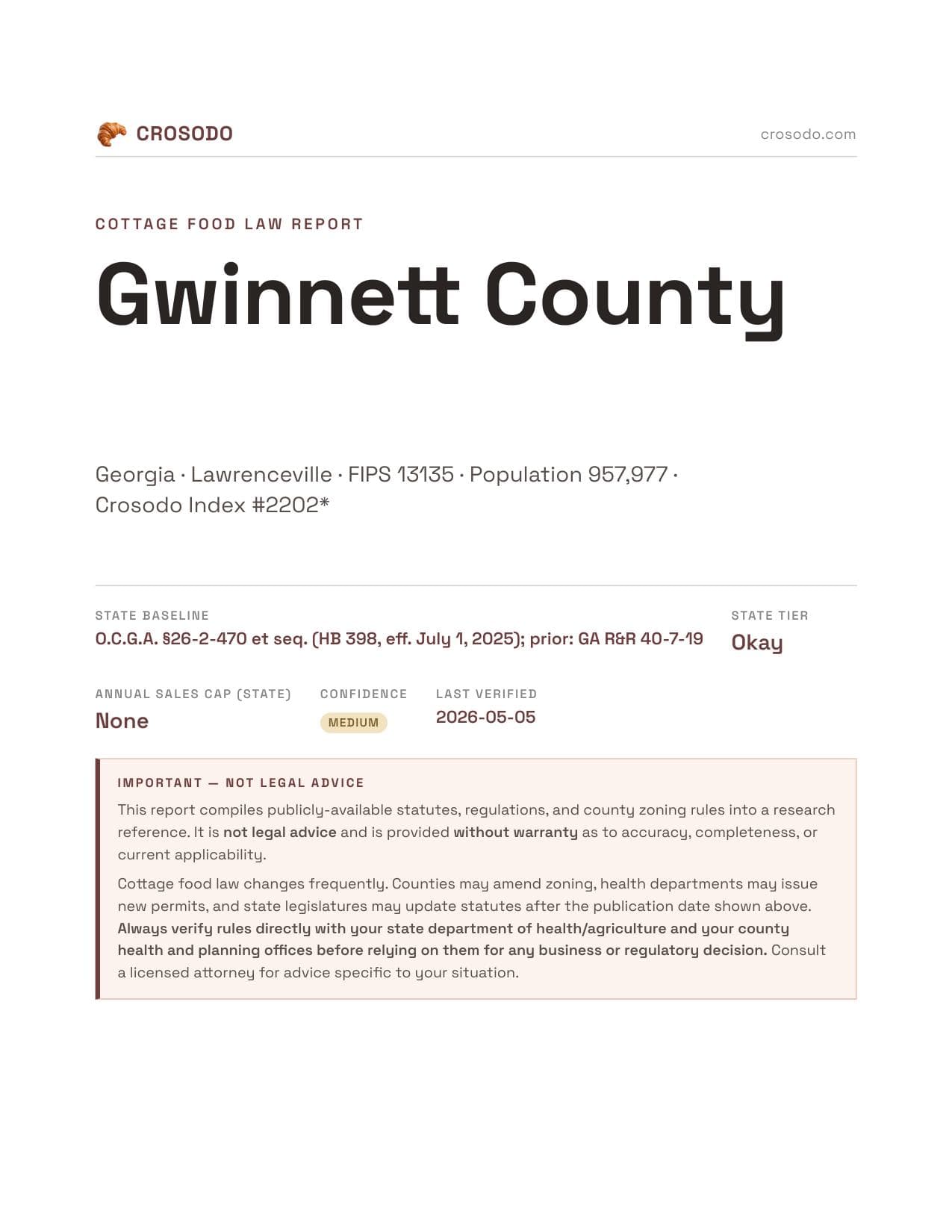 Cover of Gwinnett County county cottage food report