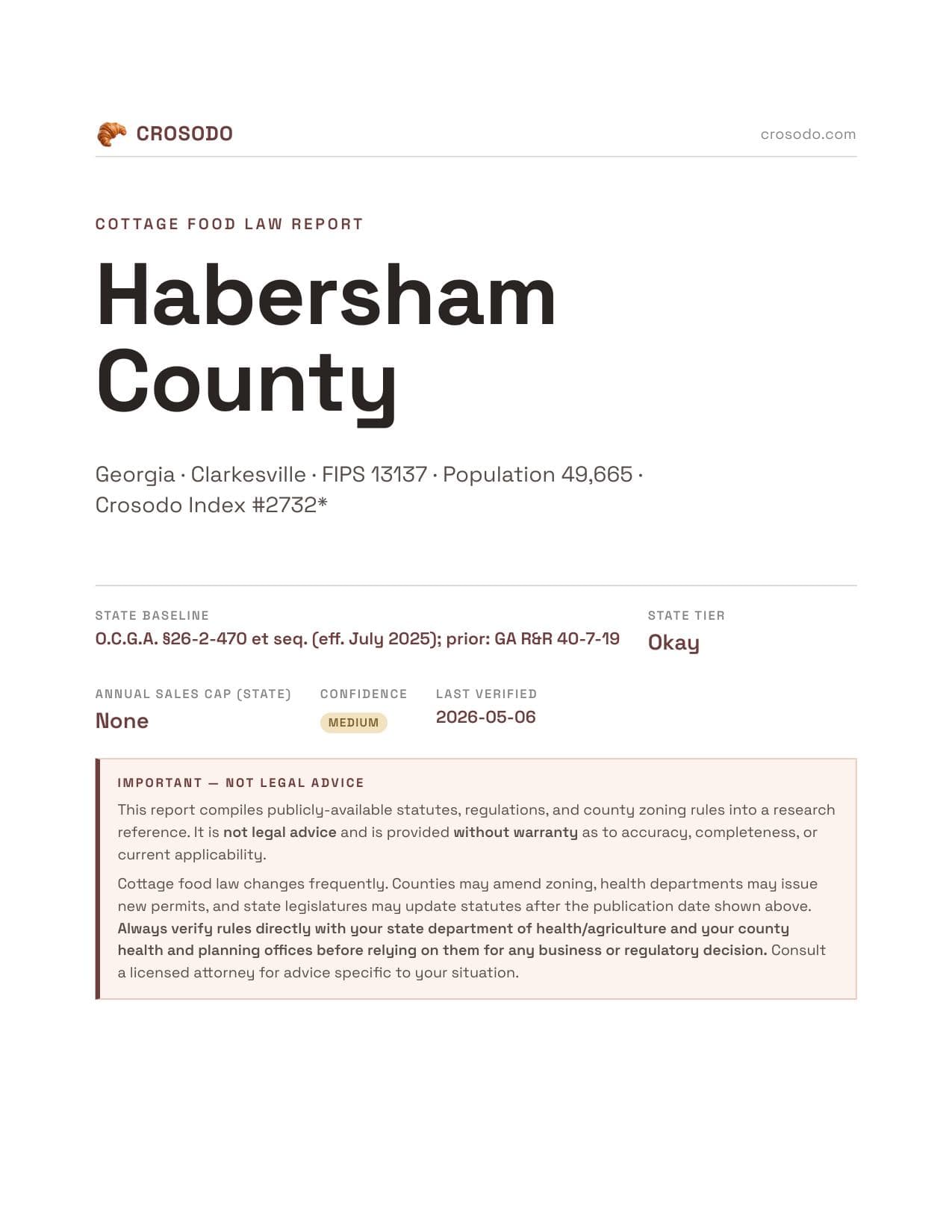 Cover of Habersham County county cottage food report