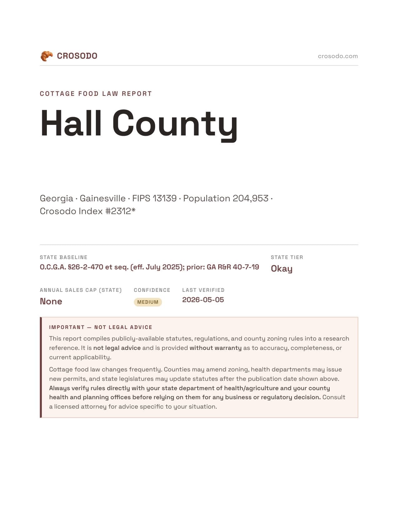 Cover of Hall County county cottage food report