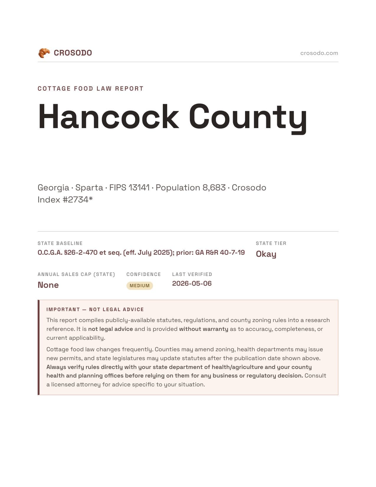Cover of Hancock County county cottage food report