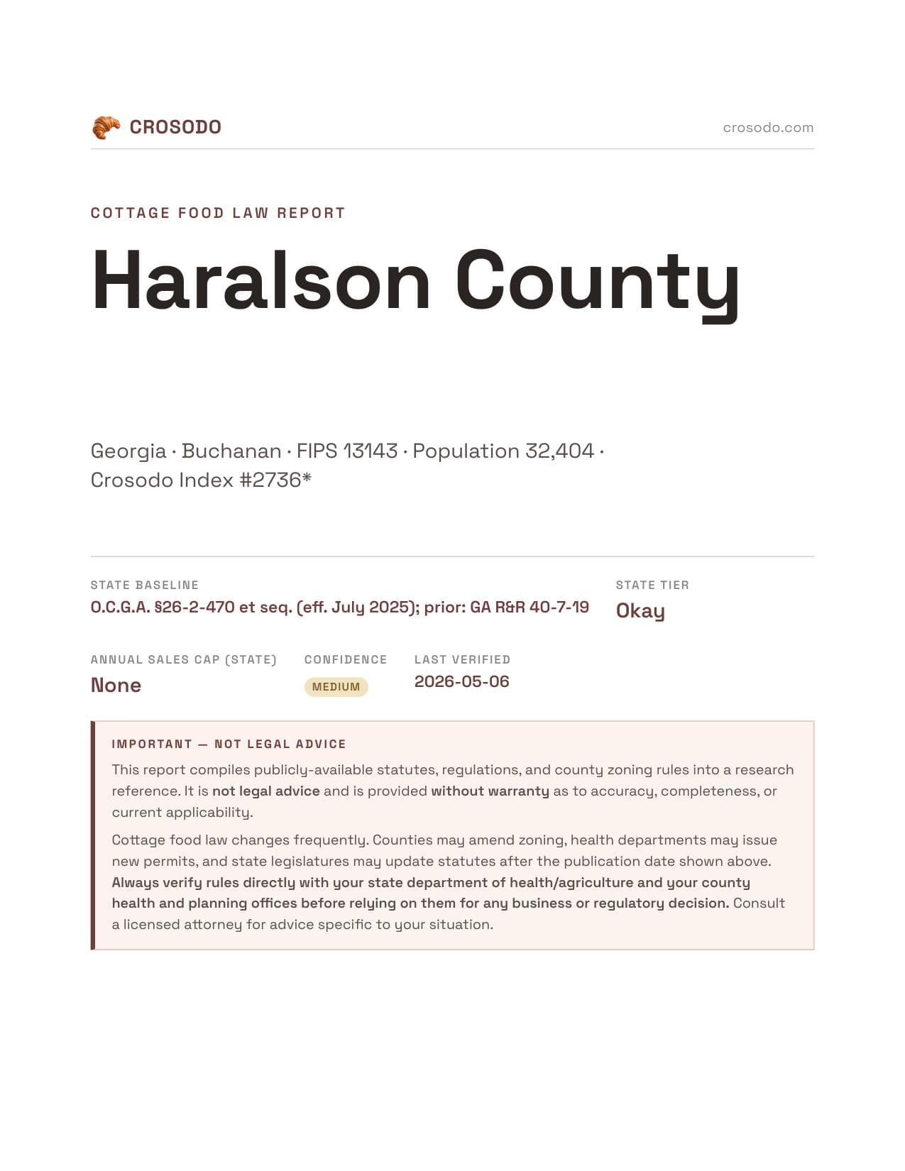 Cover of Haralson County county cottage food report