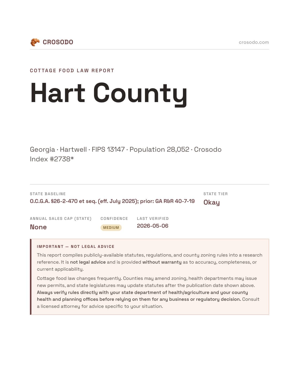 Cover of Hart County county cottage food report