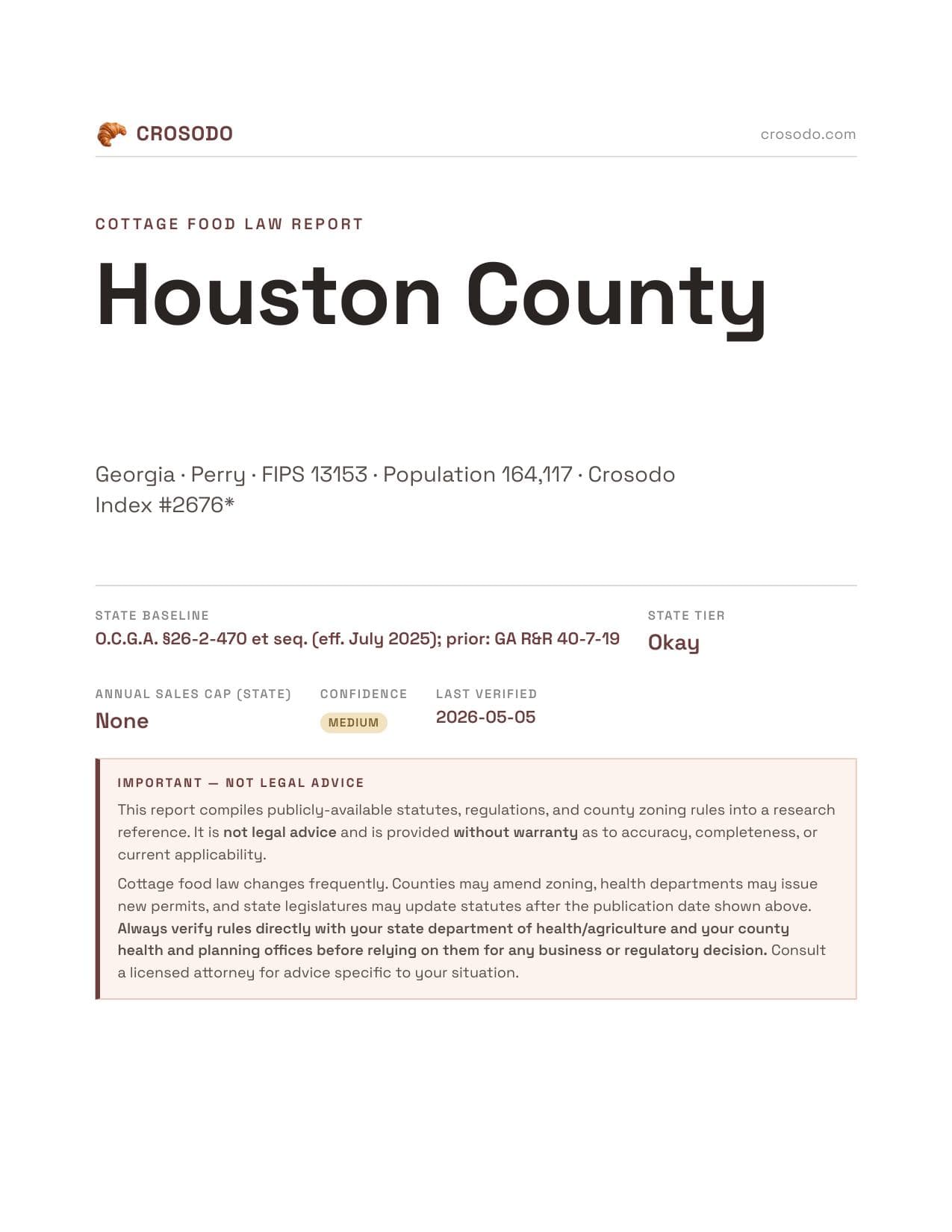 Cover of Houston County county cottage food report