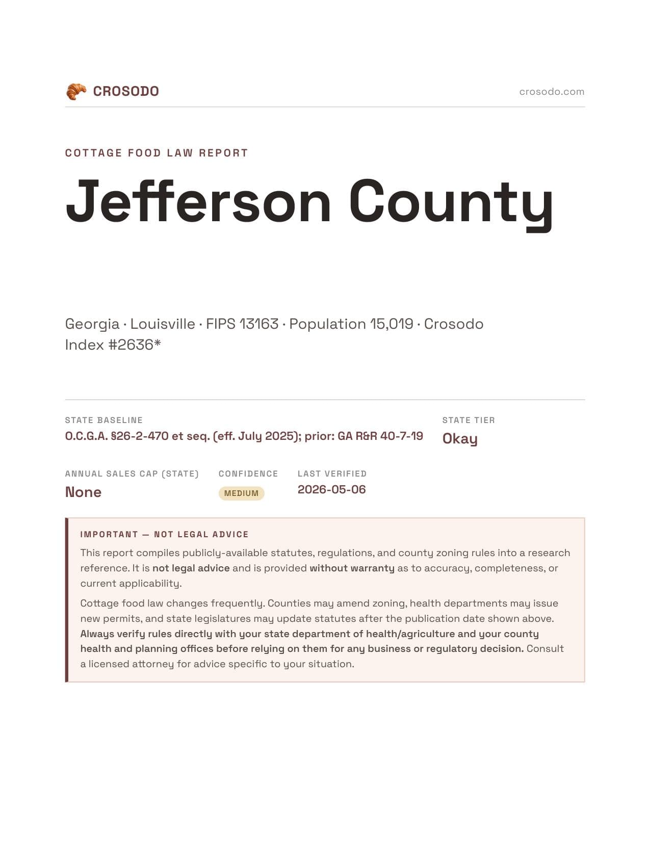 Cover of Jefferson County county cottage food report