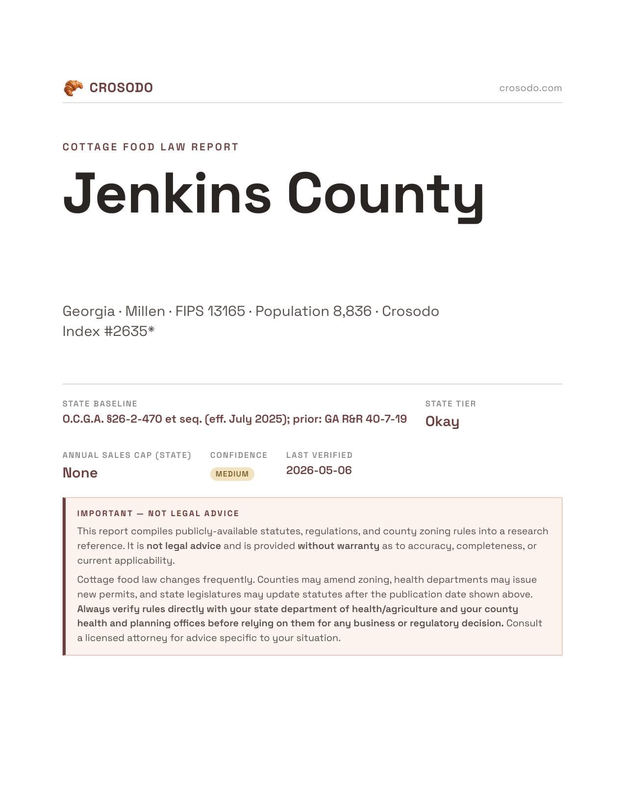 Cover of Jenkins County, Georgia cottage food report