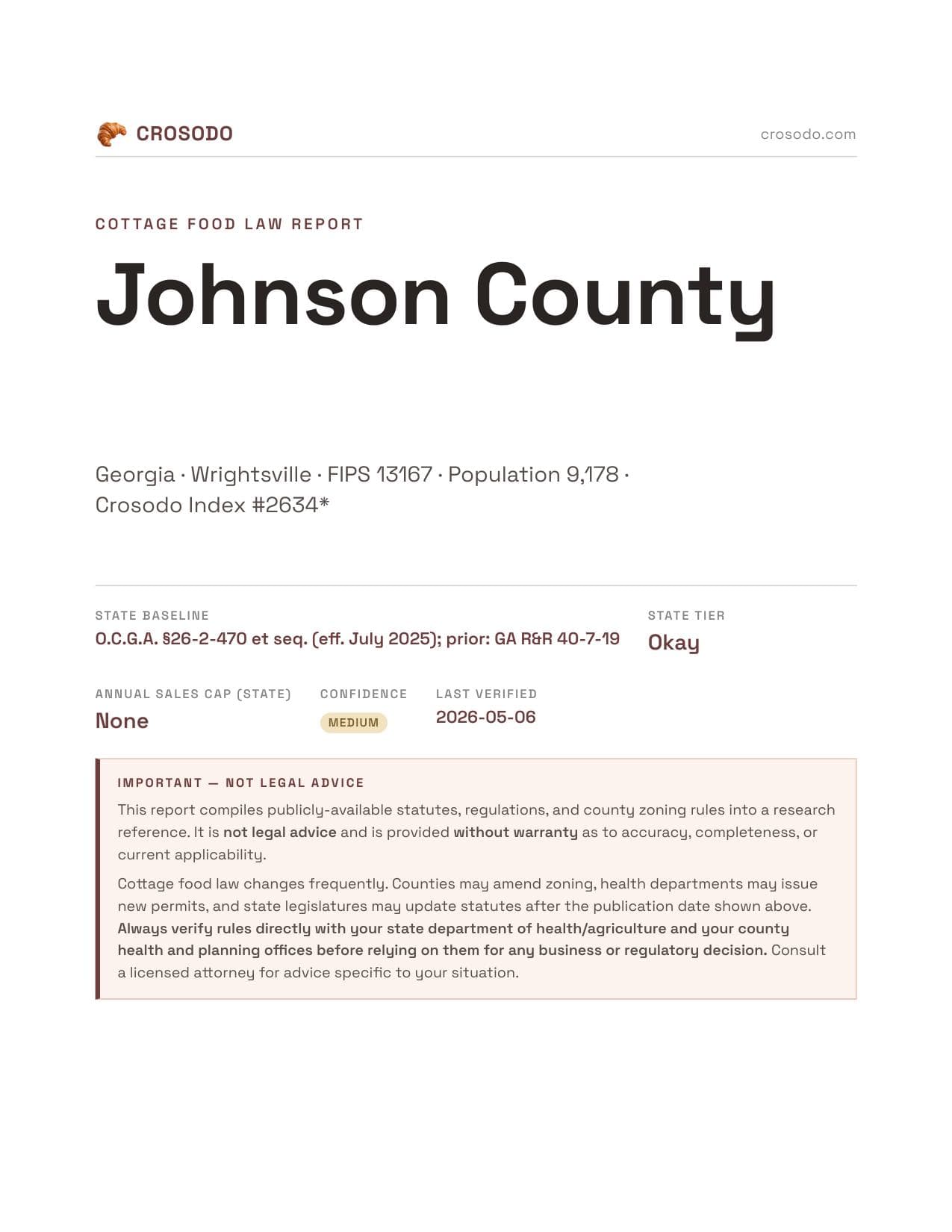 Cover of Johnson County county cottage food report