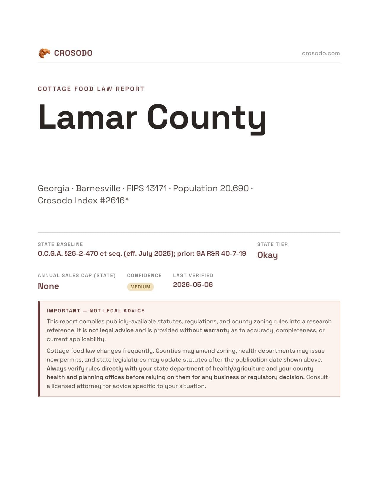 Cover of Lamar County county cottage food report