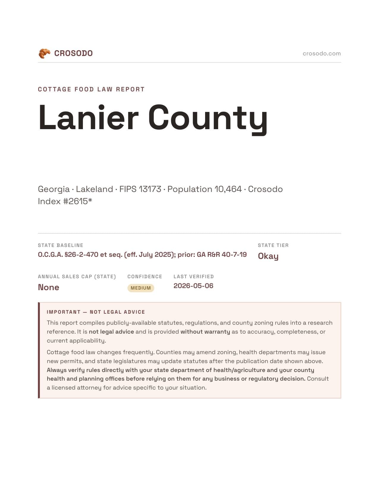 Cover of Lanier County county cottage food report
