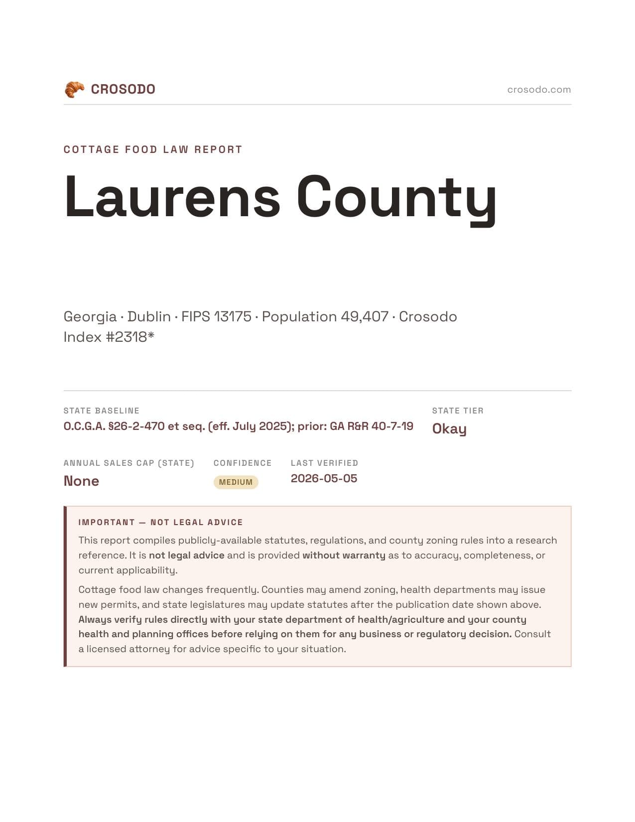 Cover of Laurens County county cottage food report