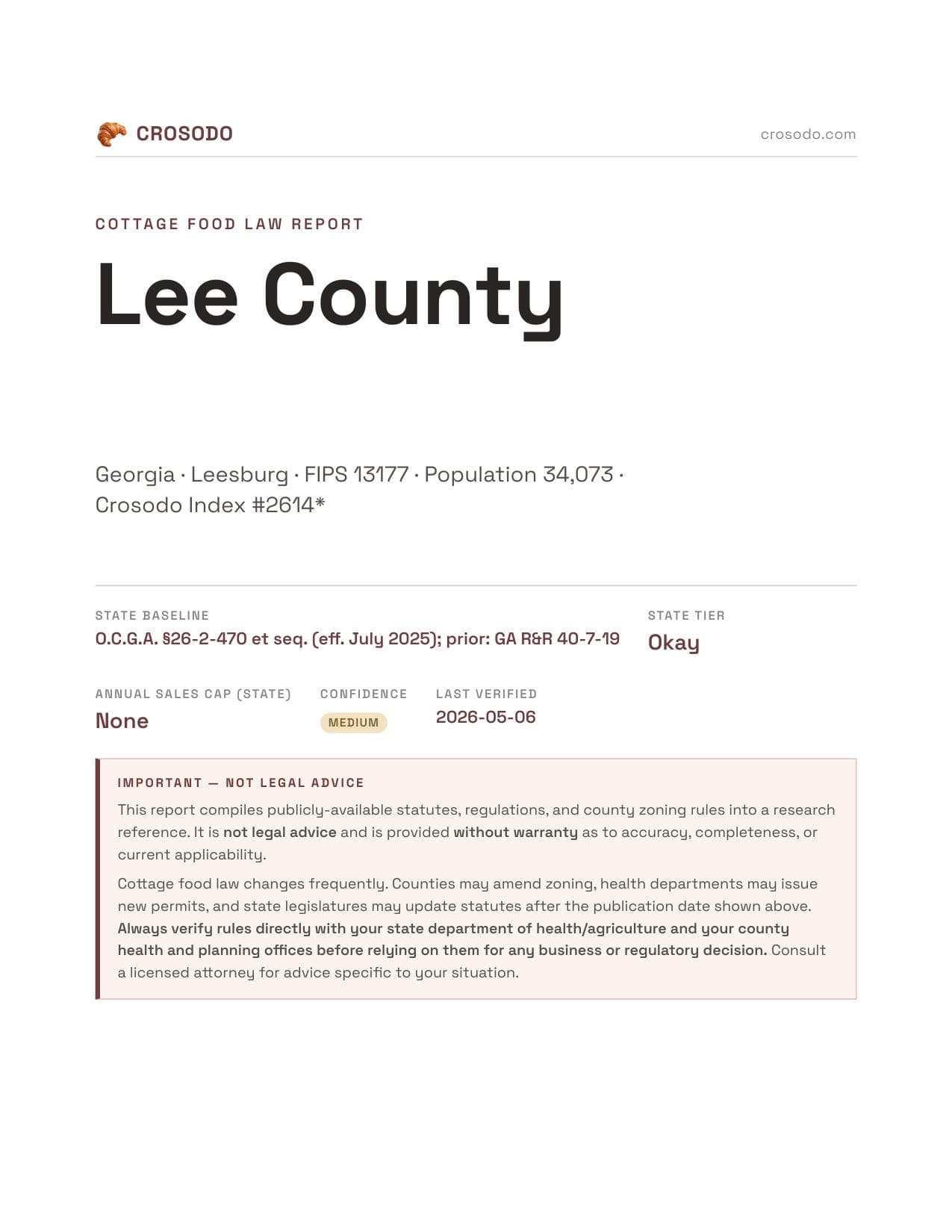 Cover of Lee County county cottage food report
