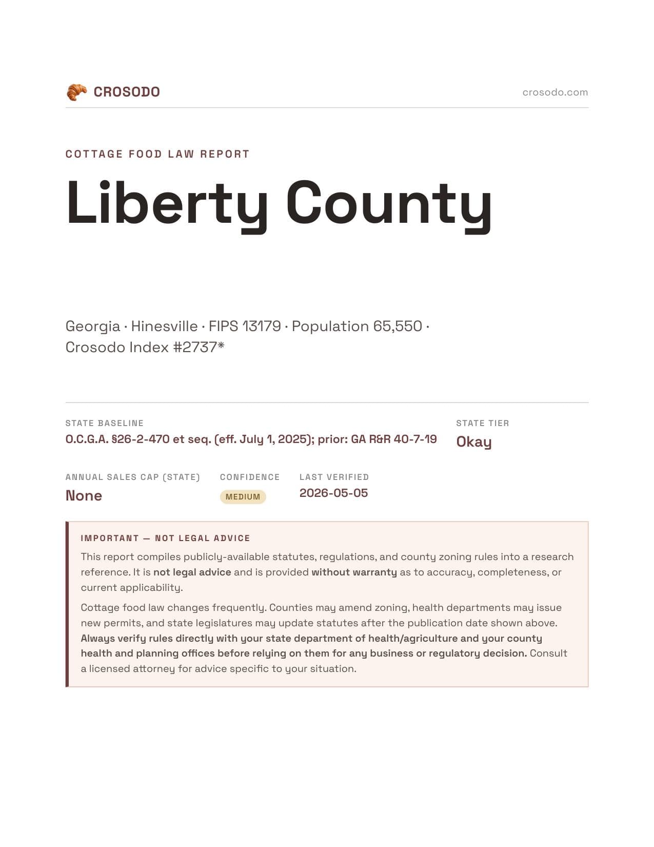 Cover of Liberty County county cottage food report