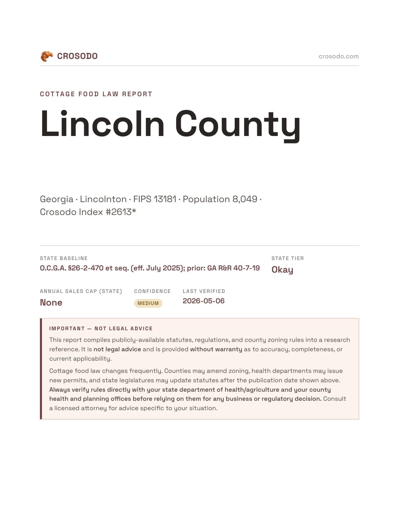 Cover of Lincoln County county cottage food report
