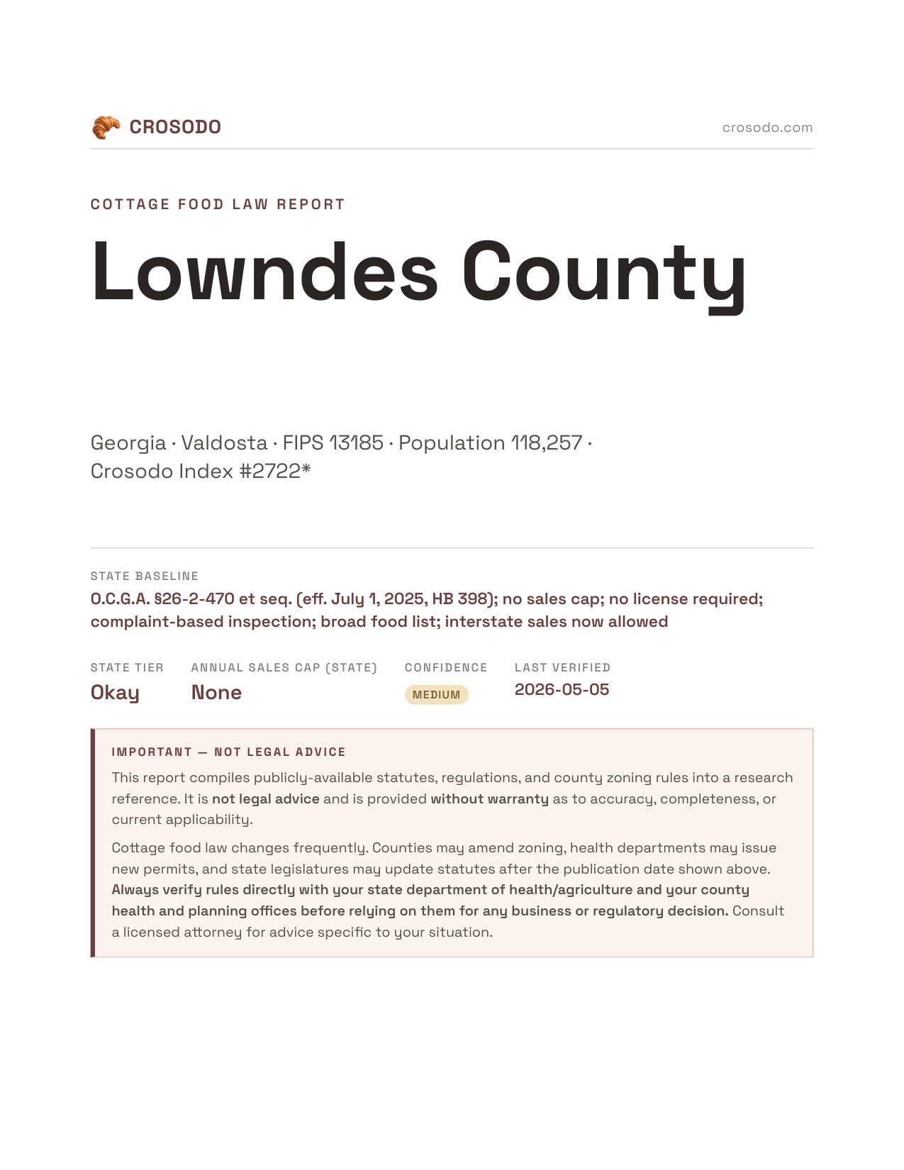 Cover of Lowndes County county cottage food report