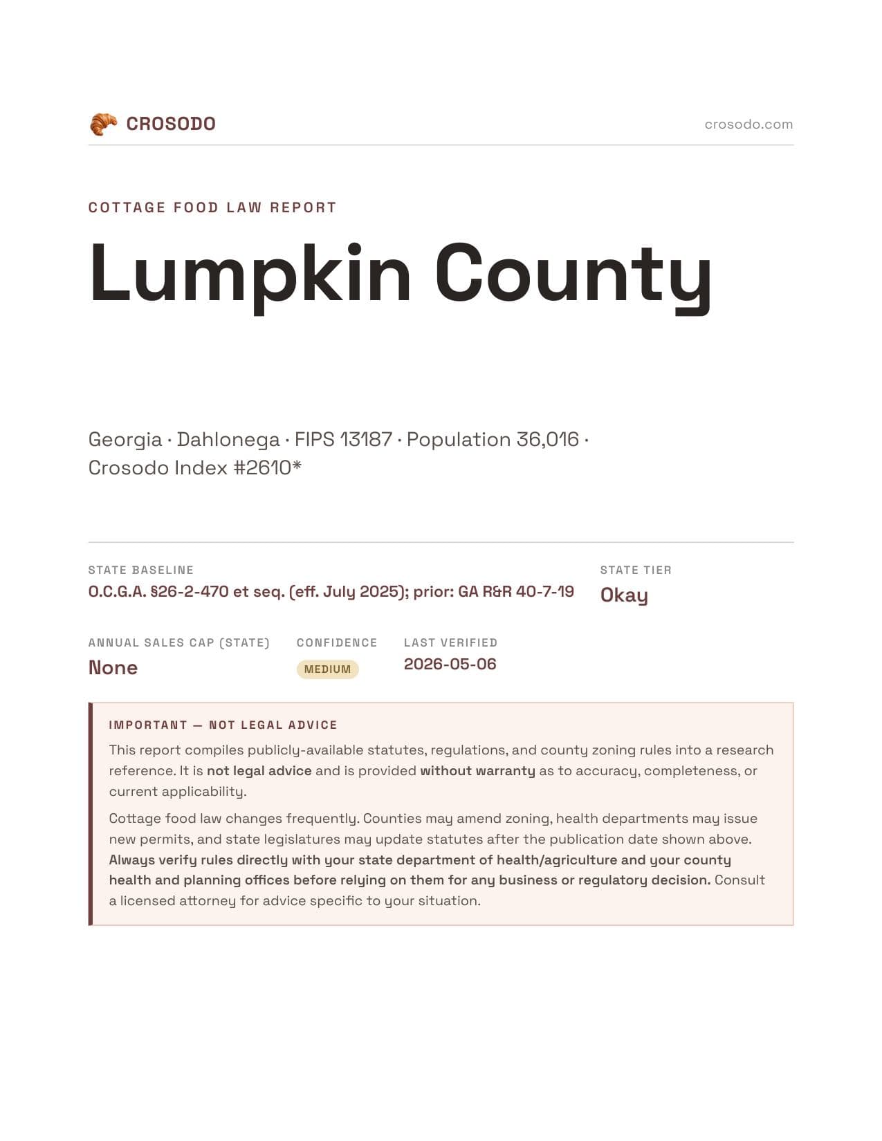 Cover of Lumpkin County county cottage food report