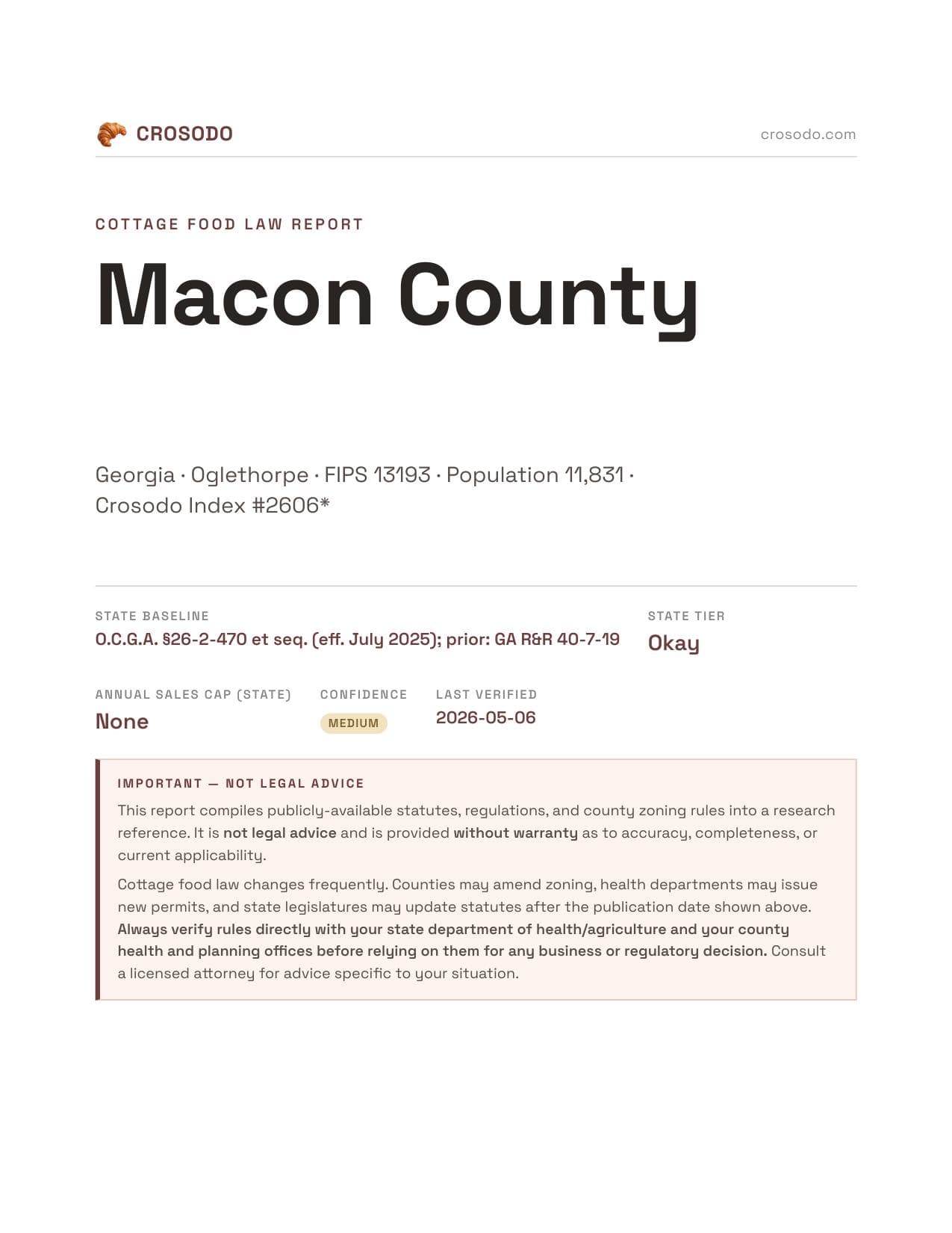 Cover of Macon County county cottage food report