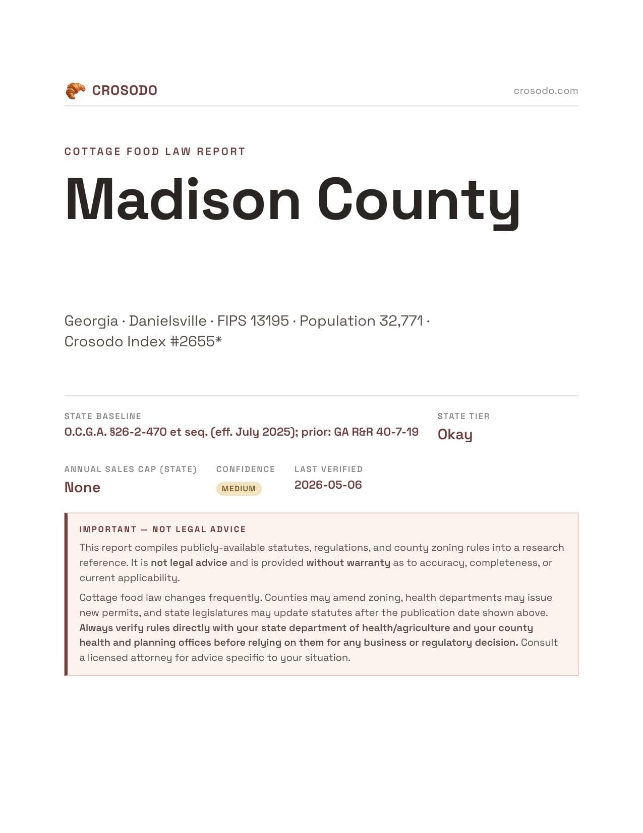 Cover of Madison County county cottage food report