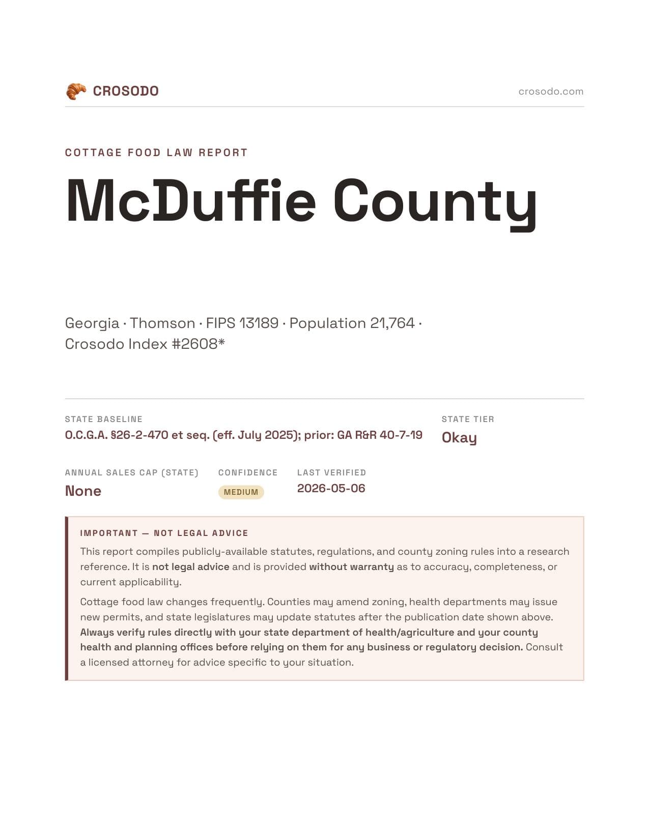 Cover of McDuffie County county cottage food report