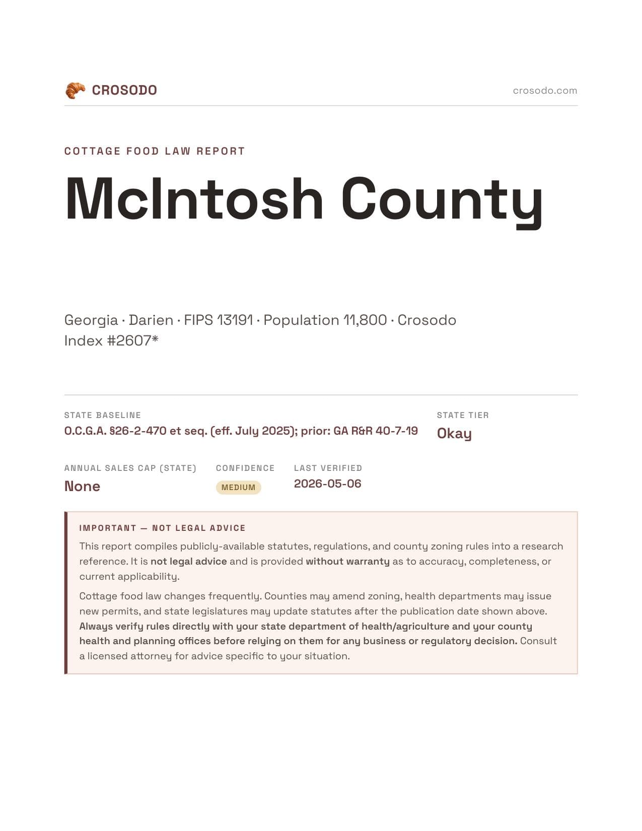 Cover of McIntosh County county cottage food report