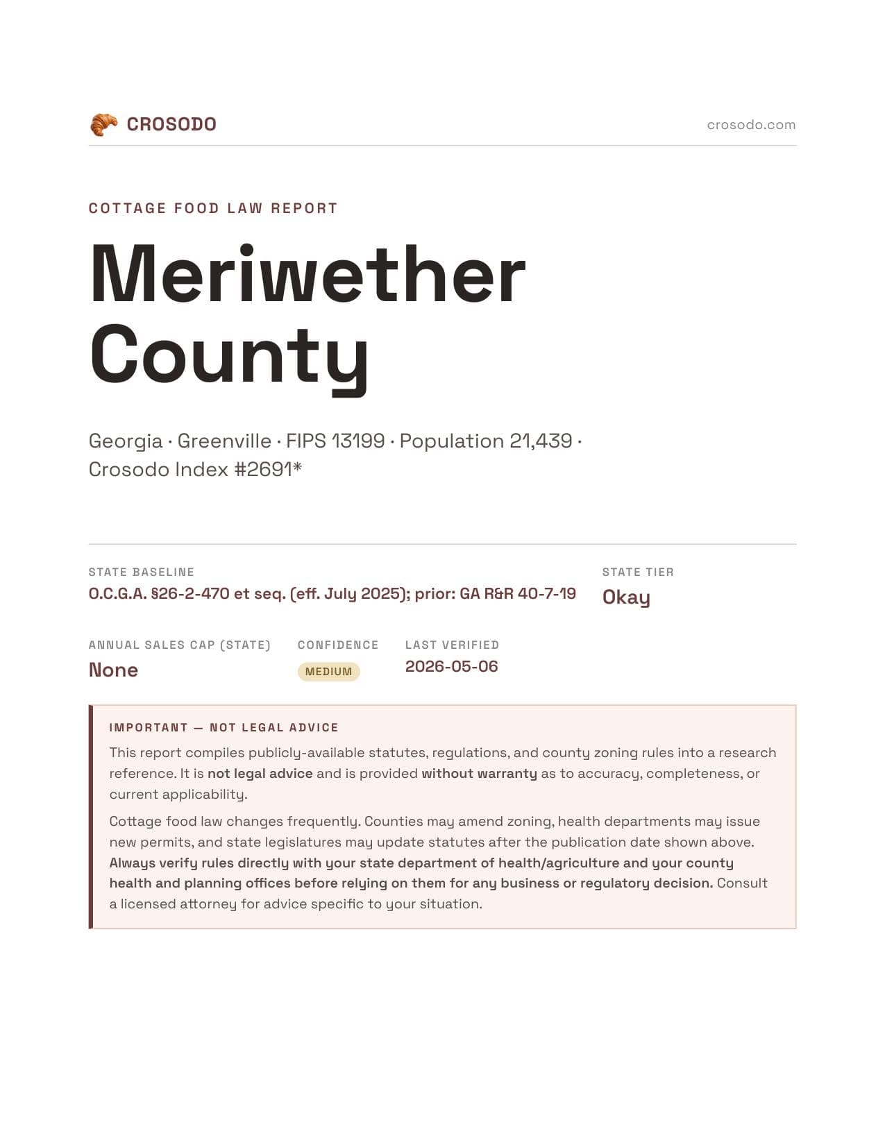 Cover of Meriwether County county cottage food report