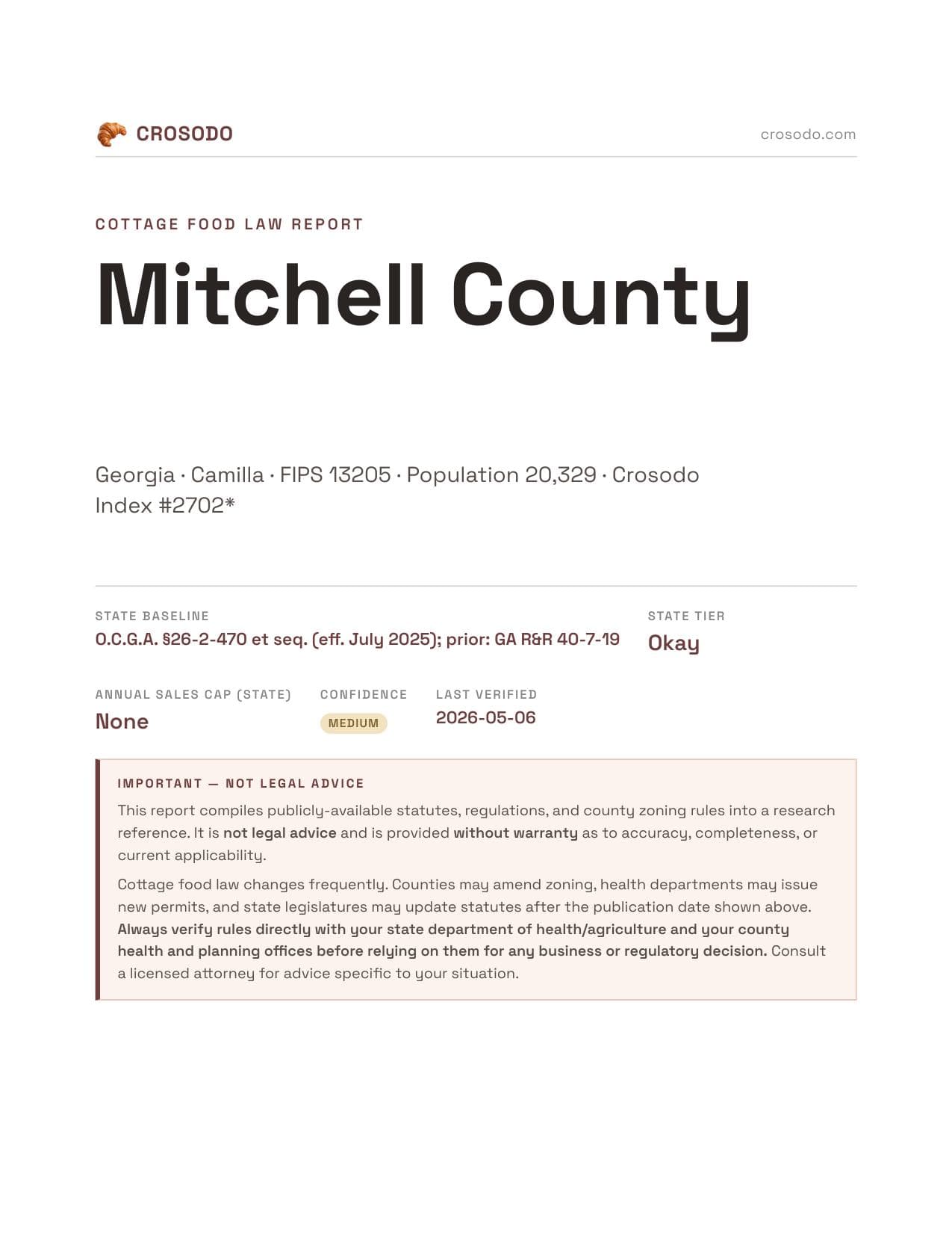 Cover of Mitchell County county cottage food report