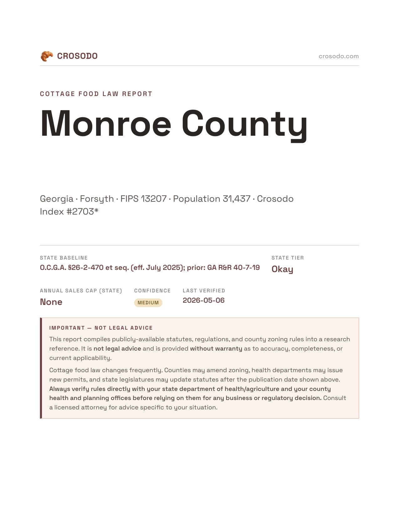 Cover of Monroe County county cottage food report