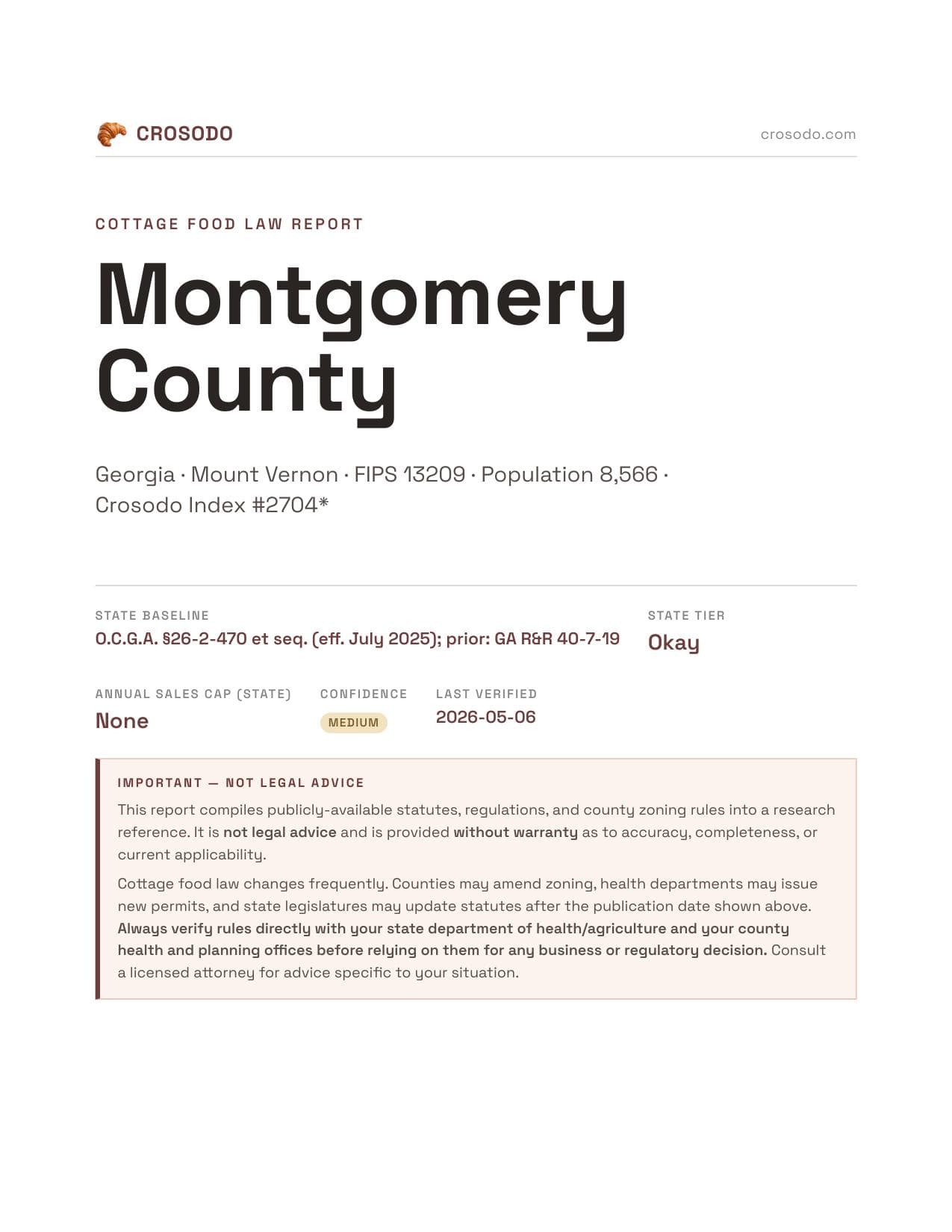 Cover of Montgomery County county cottage food report