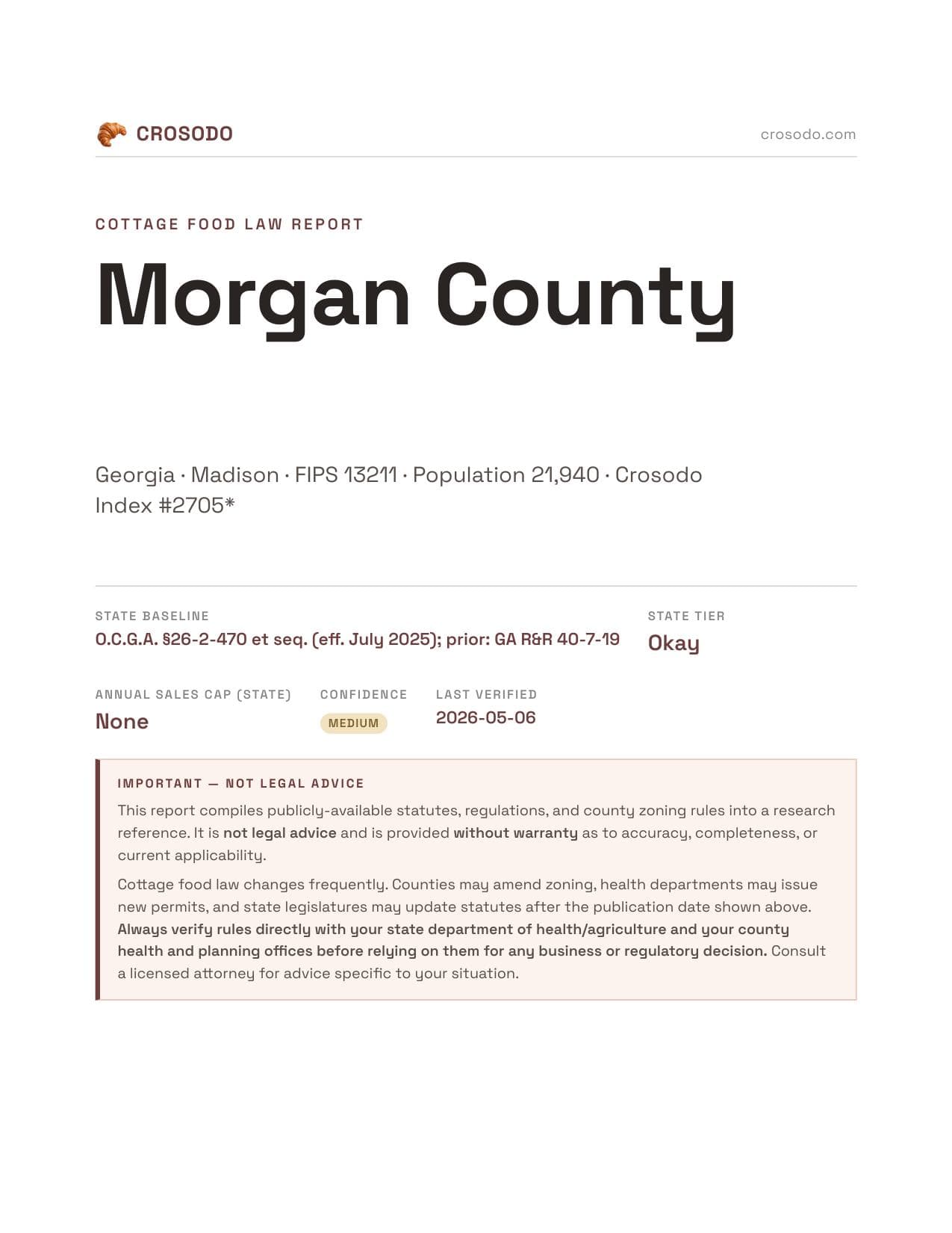 Cover of Morgan County county cottage food report