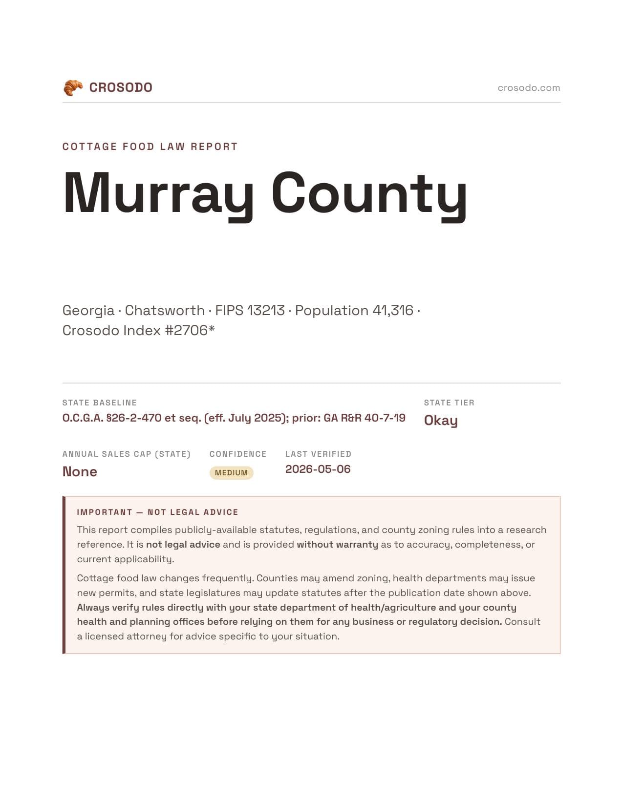 Cover of Murray County county cottage food report