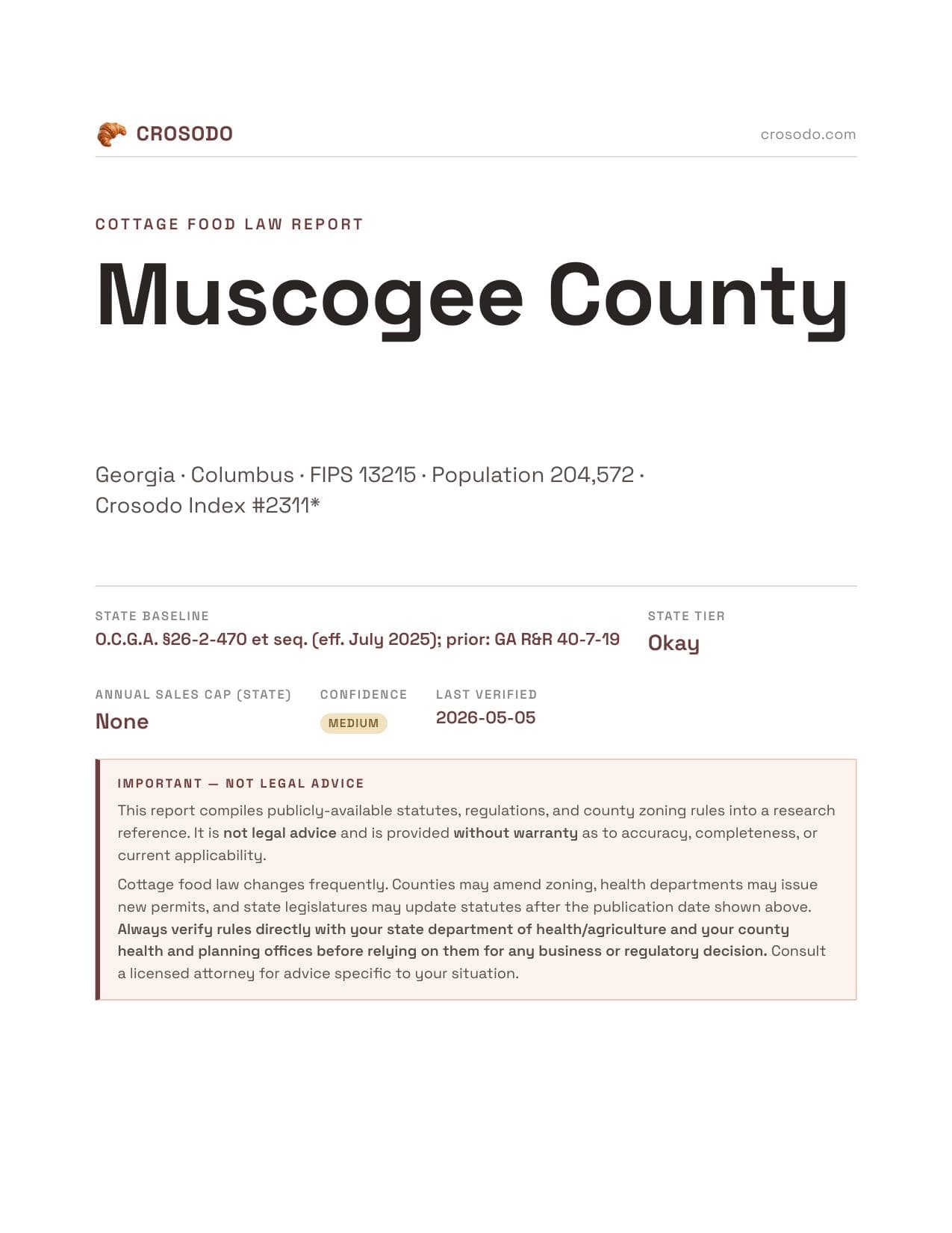 Cover of Muscogee County county cottage food report