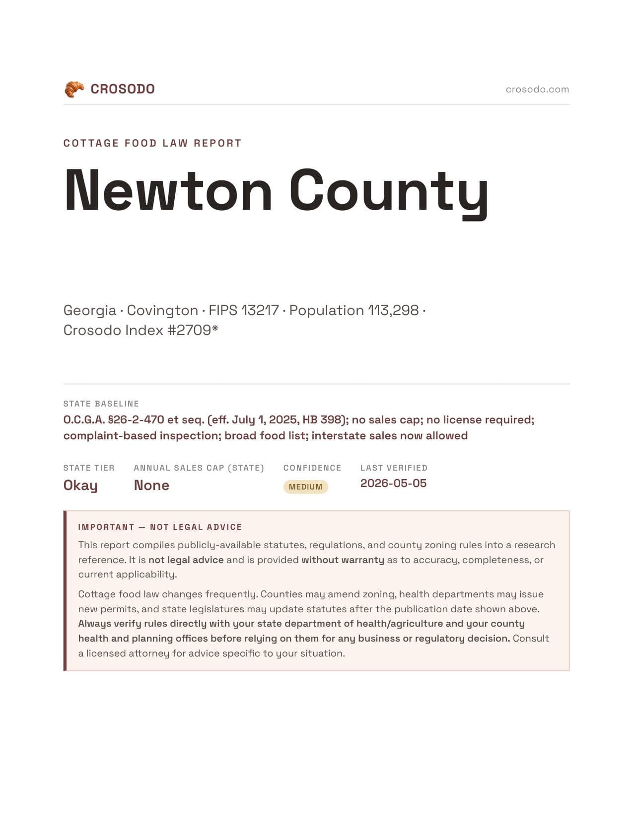 Cover of Newton County county cottage food report