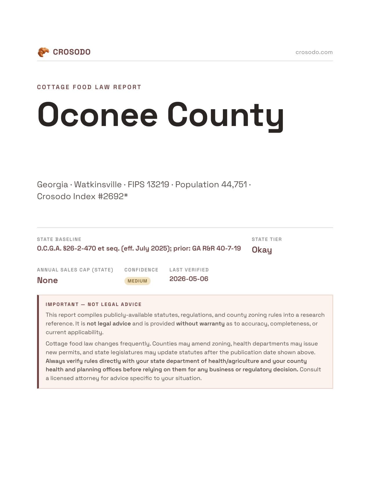 Cover of Oconee County county cottage food report