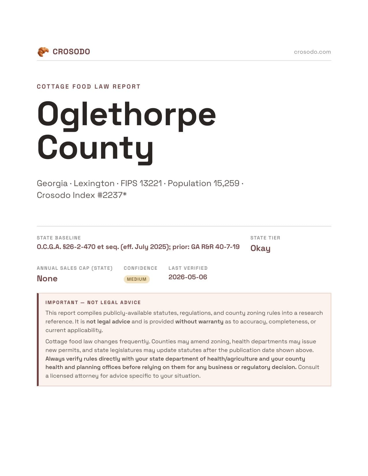 Cover of Oglethorpe County county cottage food report