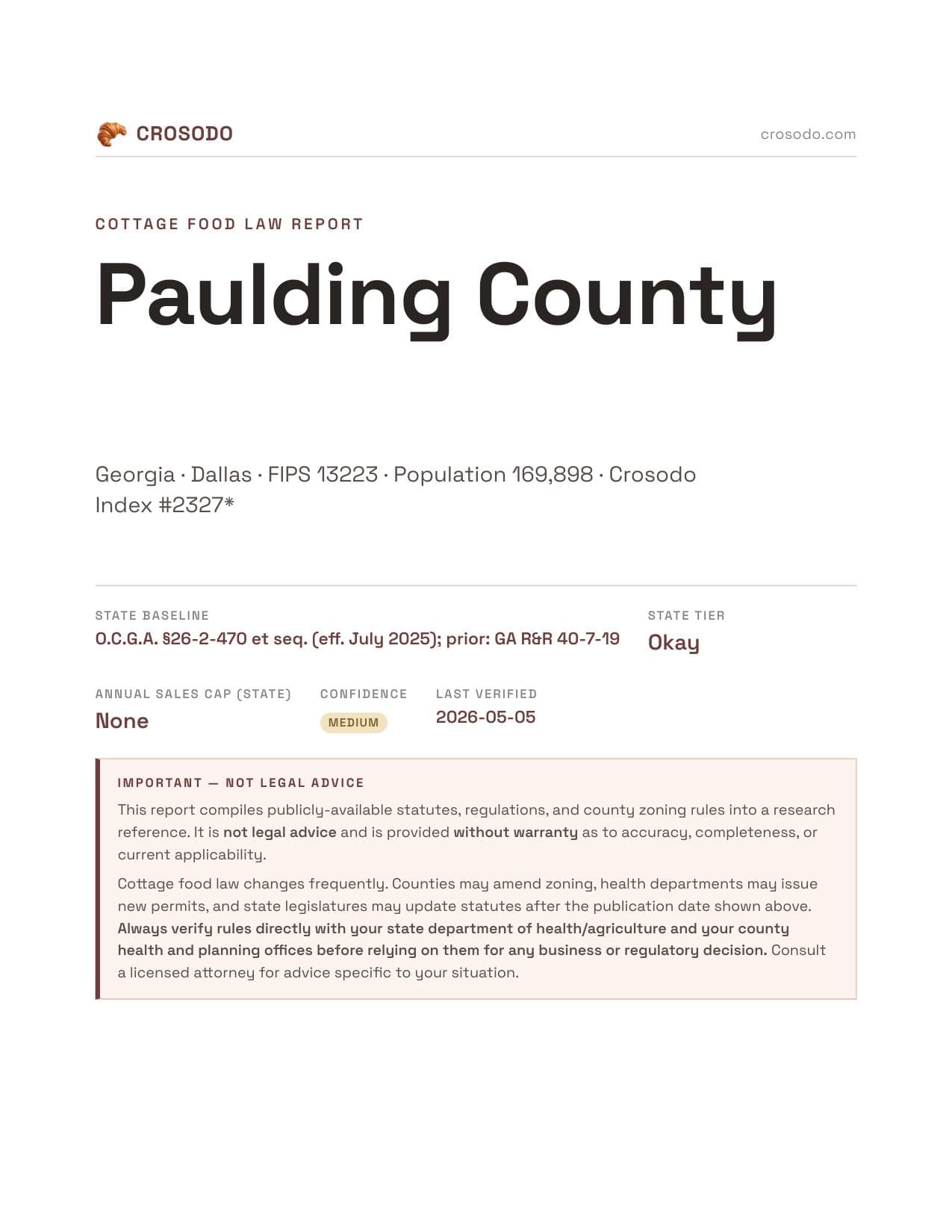 Cover of Paulding County county cottage food report