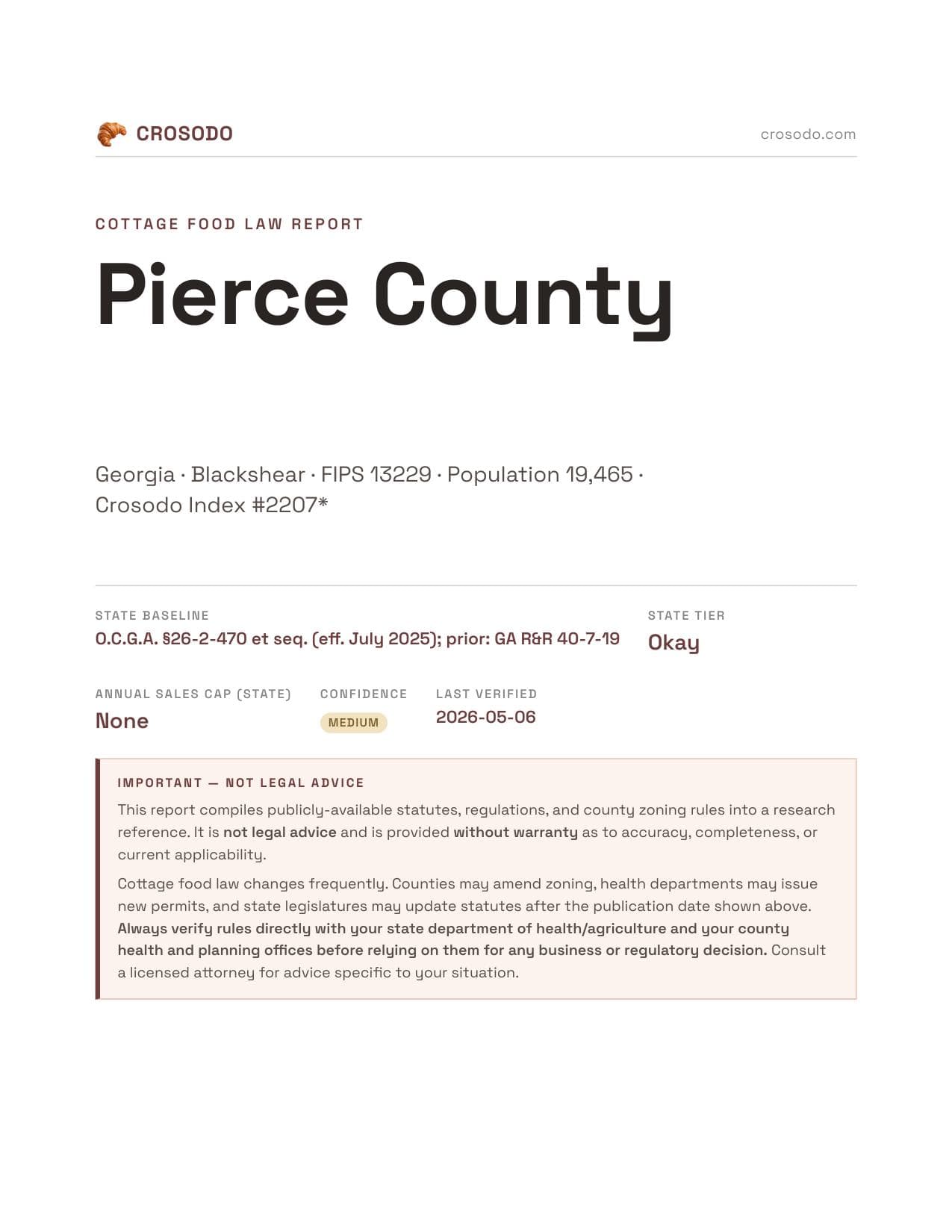Cover of Pierce County county cottage food report