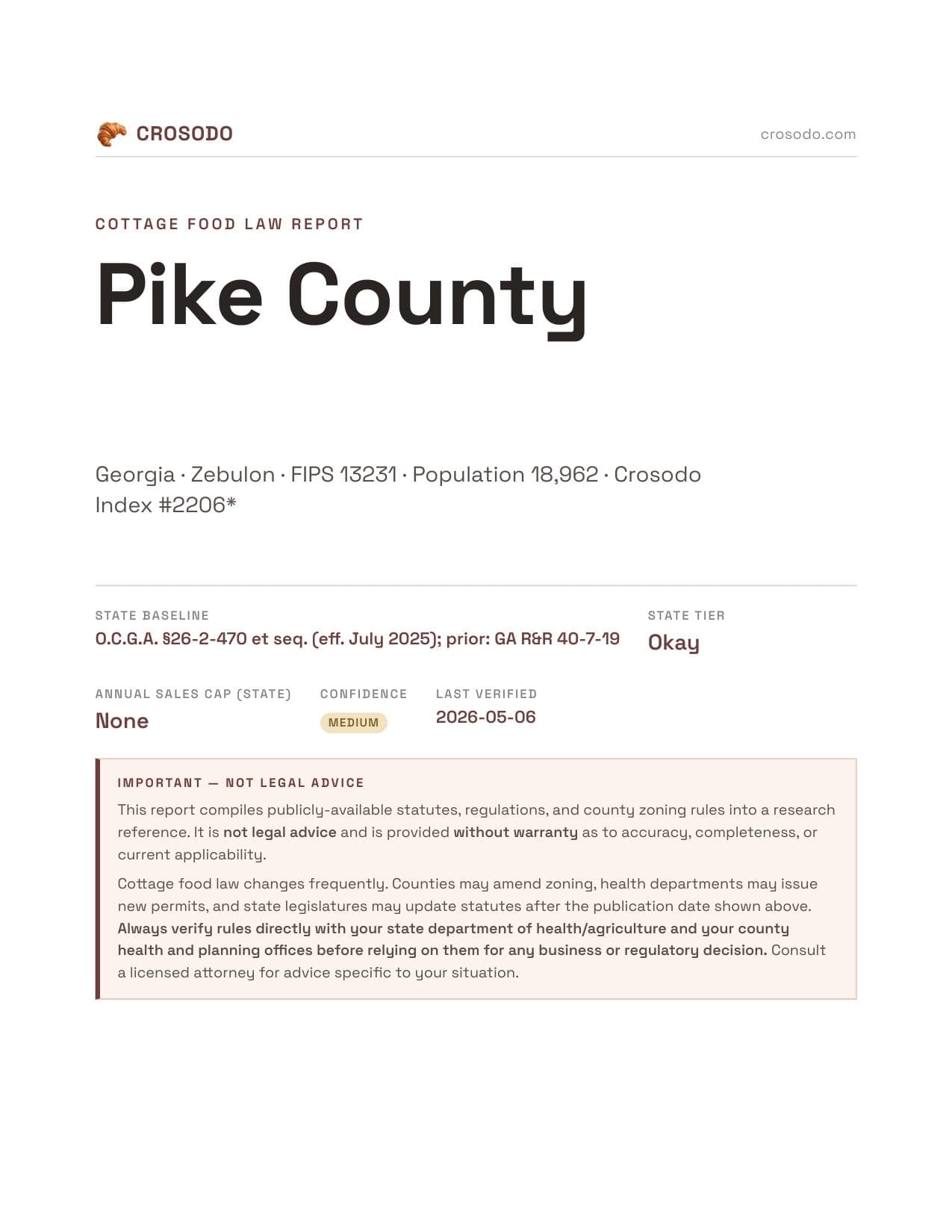 Cover of Pike County county cottage food report