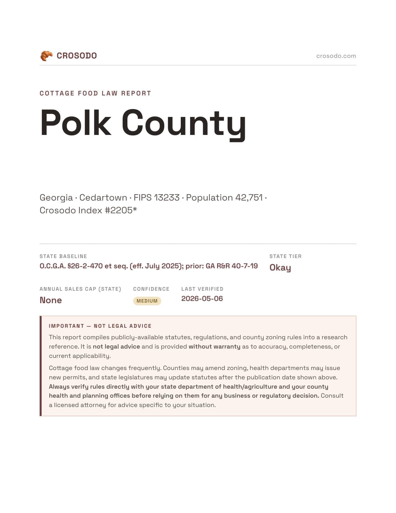 Cover of Polk County county cottage food report