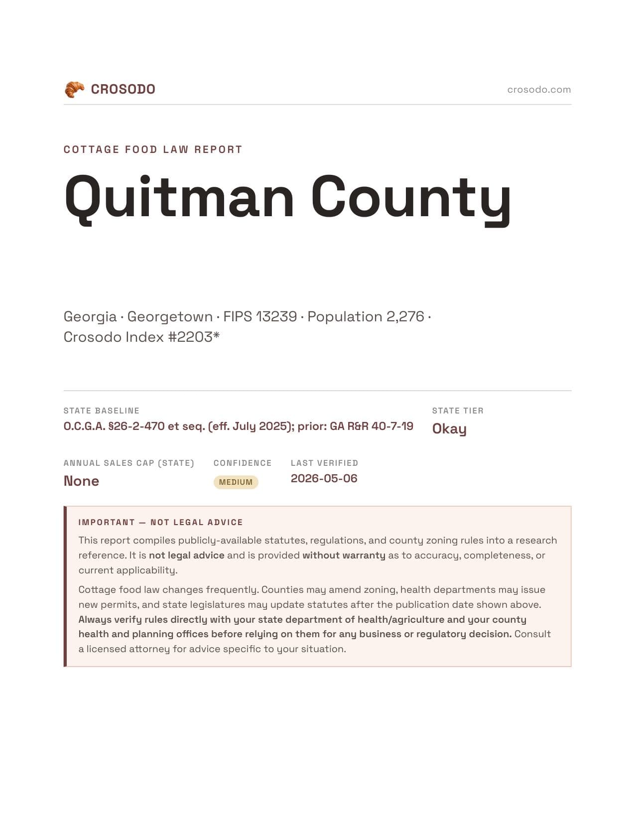 Cover of Quitman County county cottage food report