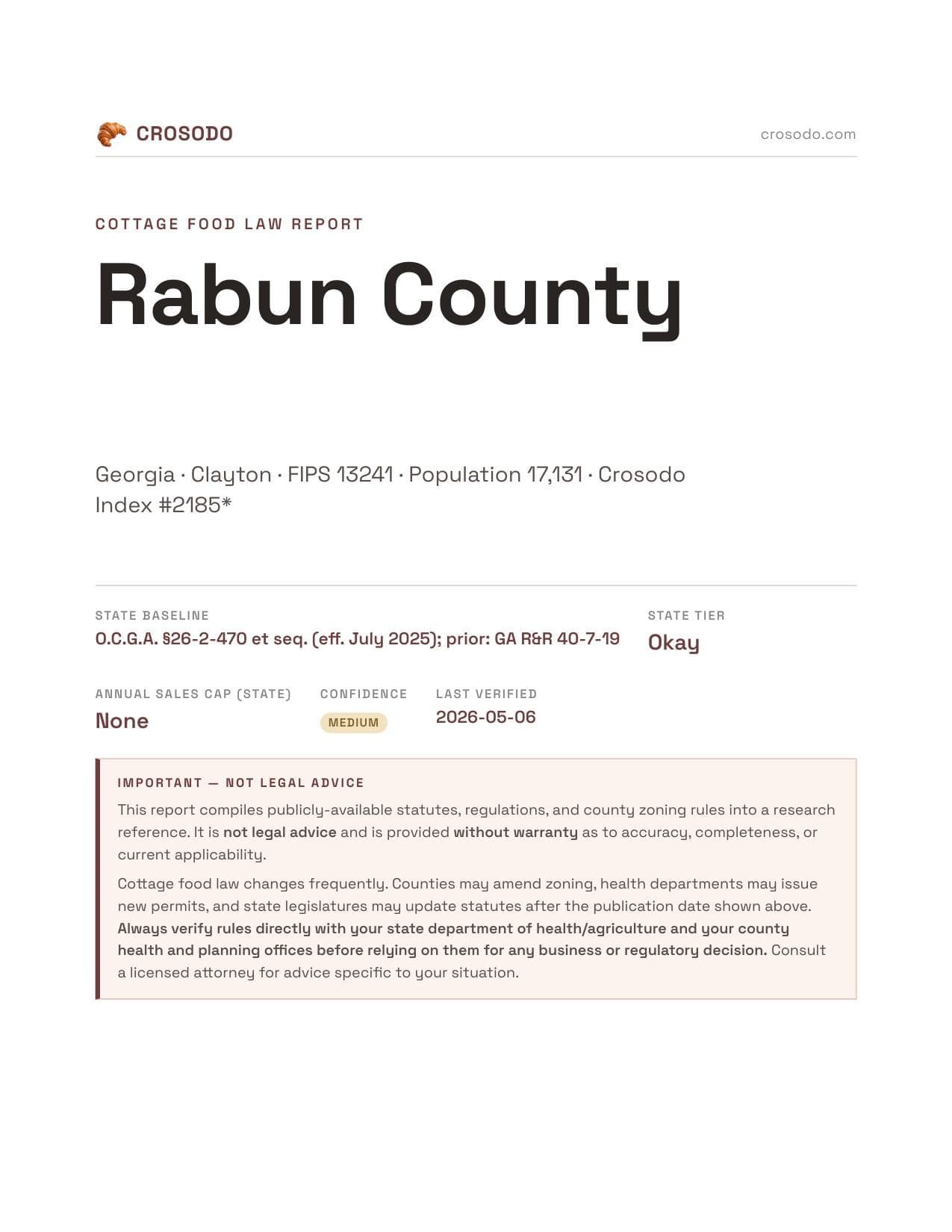 Cover of Rabun County county cottage food report