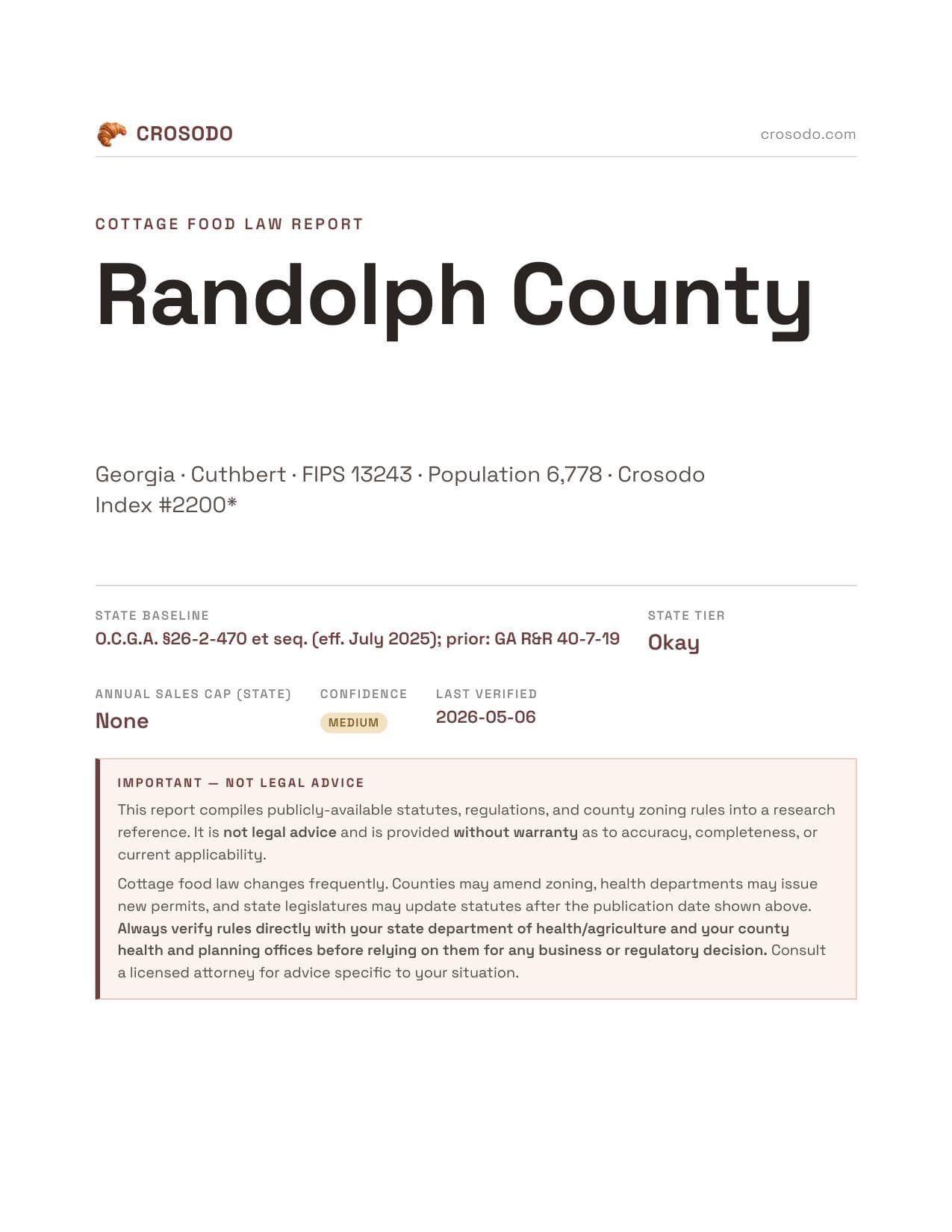 Cover of Randolph County county cottage food report