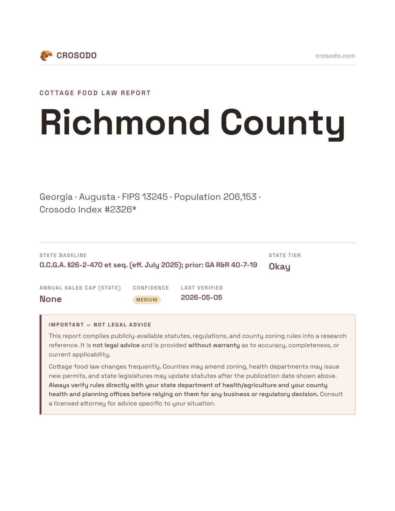 Cover of Richmond County county cottage food report