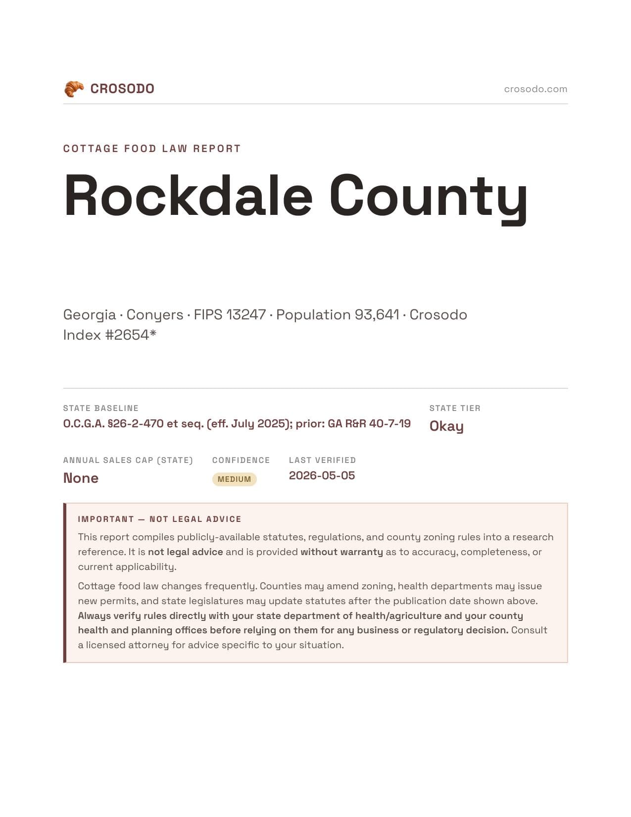 Cover of Rockdale County county cottage food report