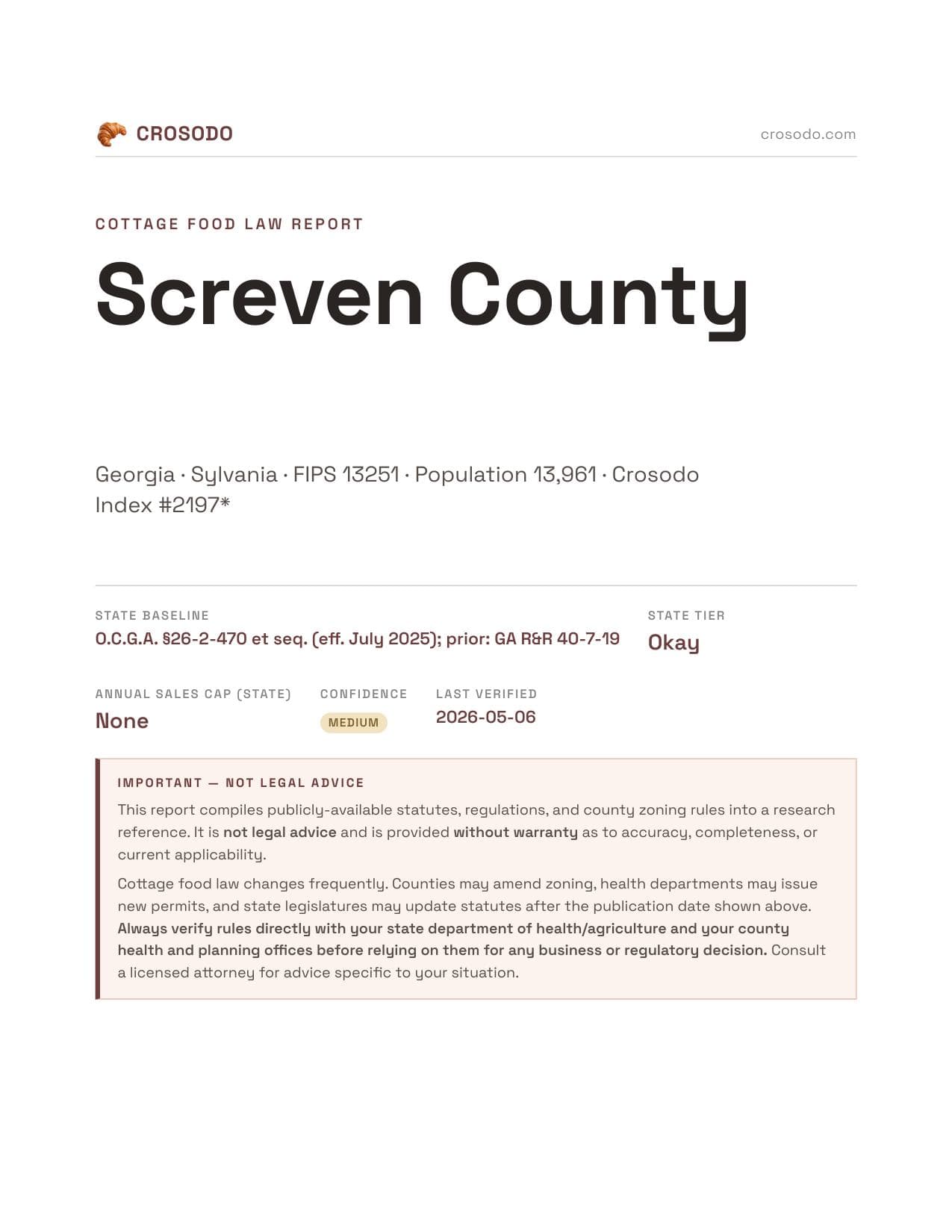 Cover of Screven County county cottage food report