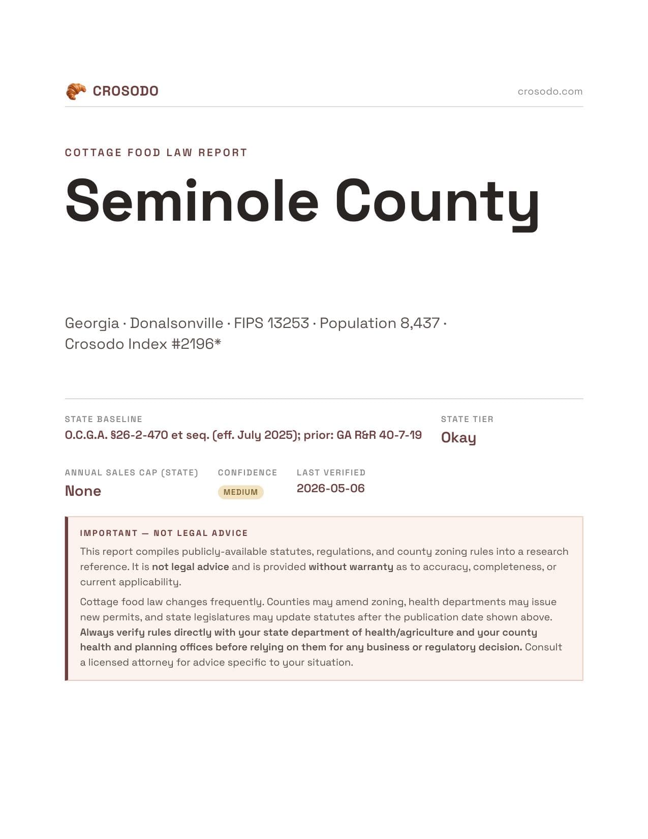 Cover of Seminole County, Georgia cottage food report