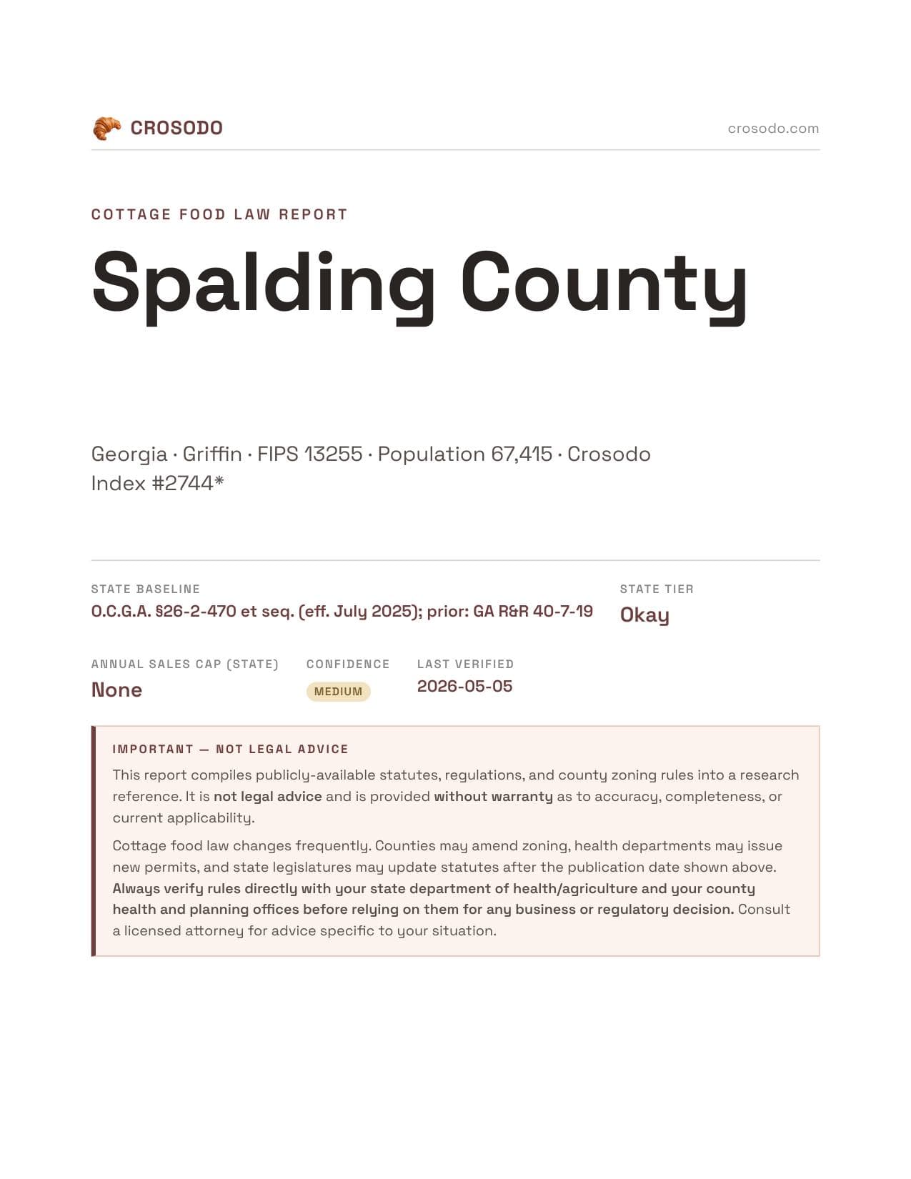 Cover of Spalding County county cottage food report