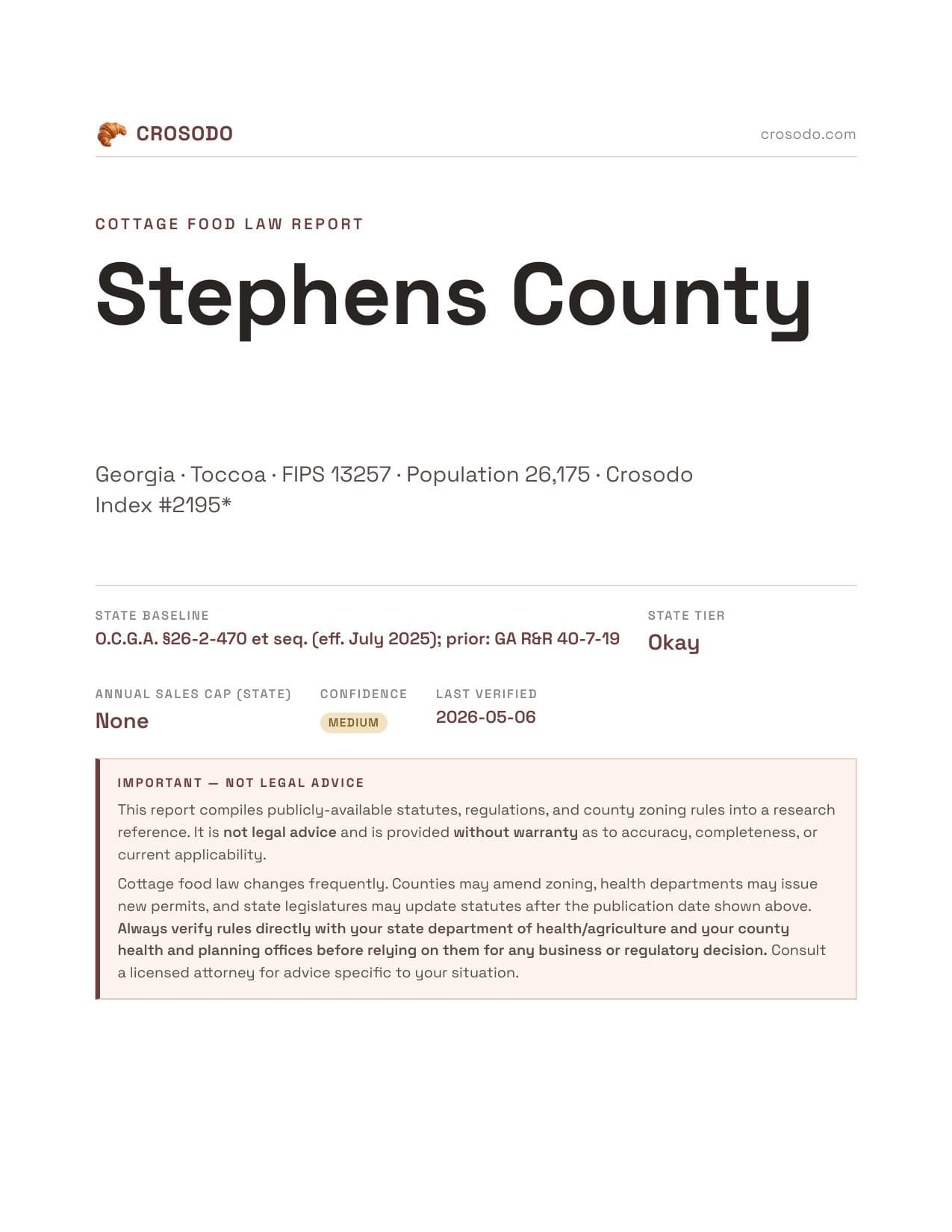 Cover of Stephens County county cottage food report