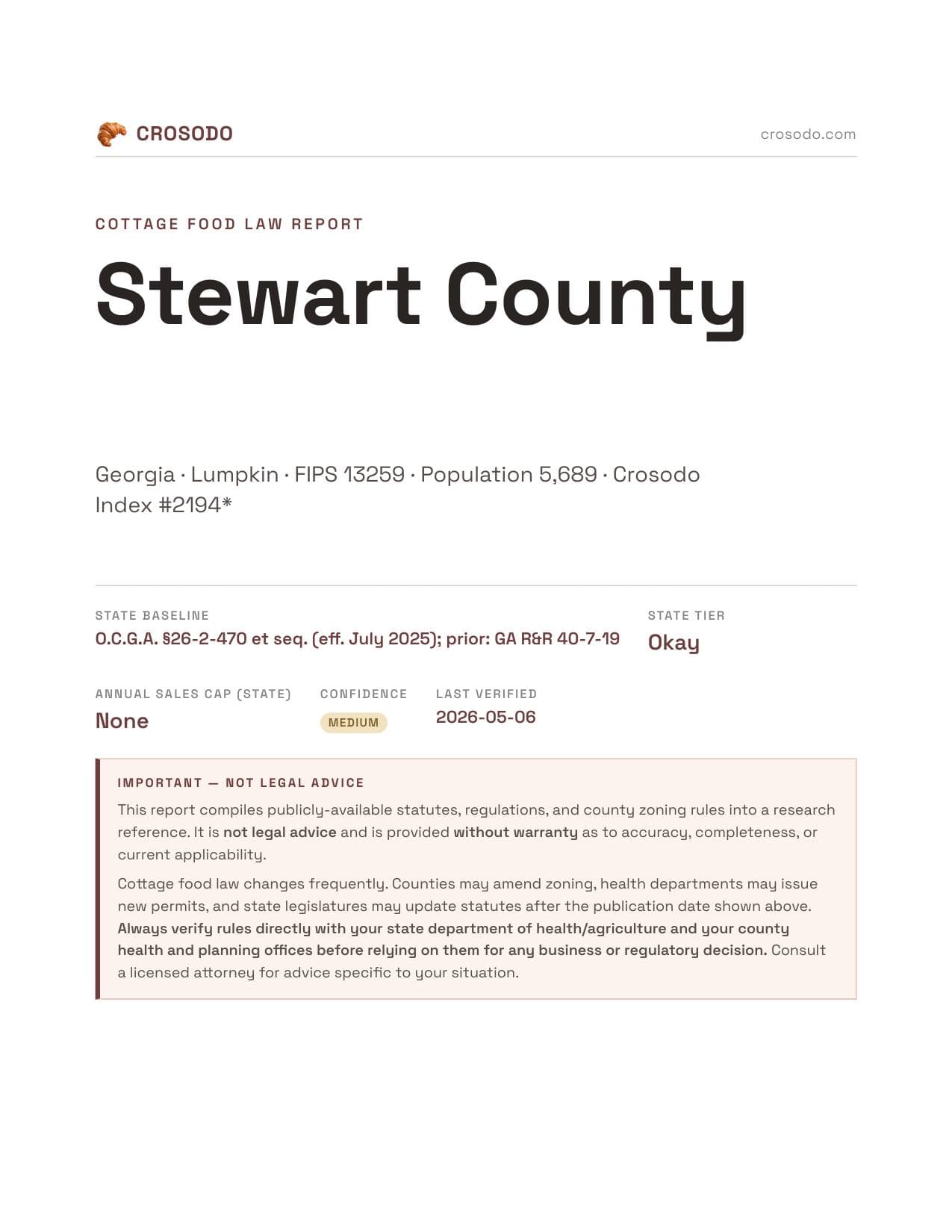 Cover of Stewart County county cottage food report