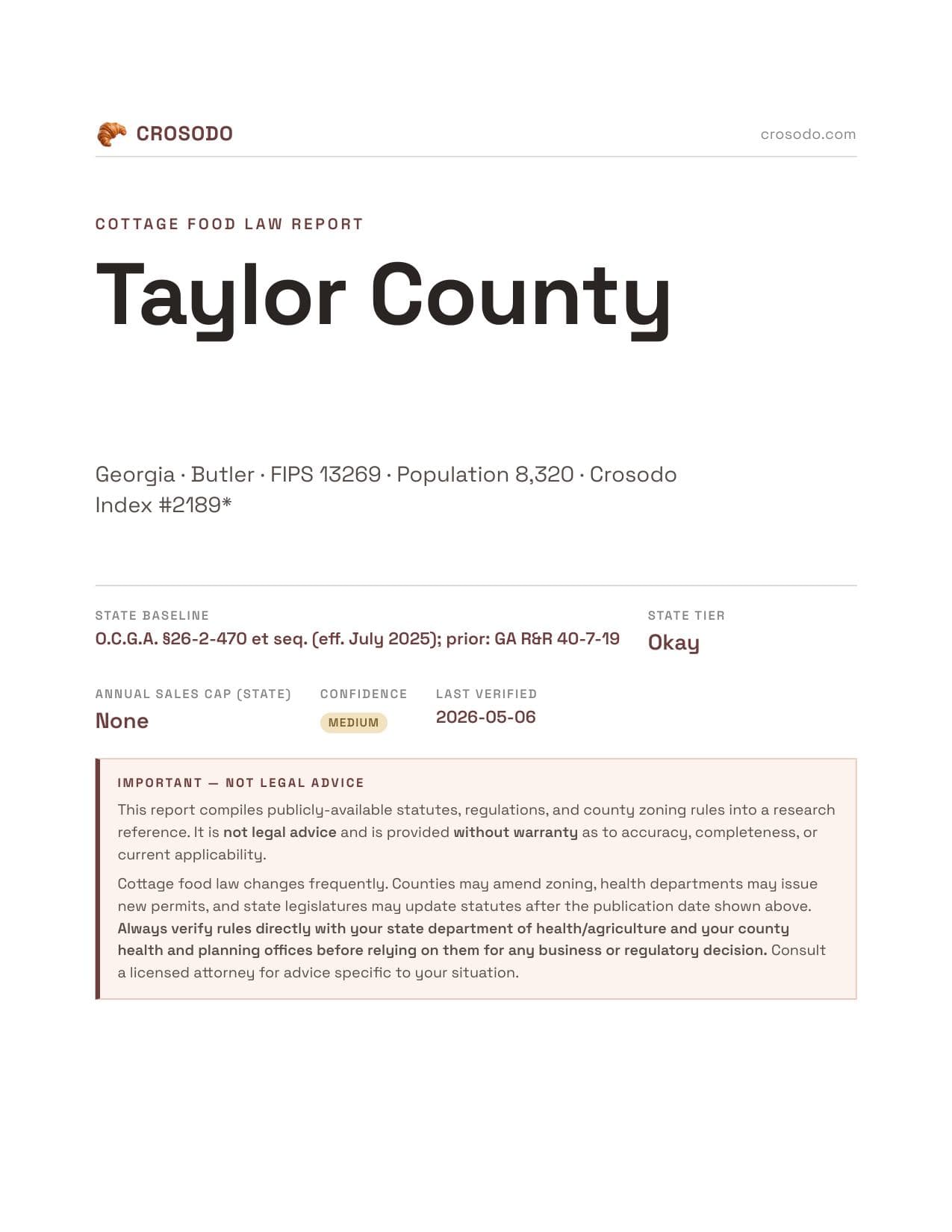 Cover of Taylor County county cottage food report