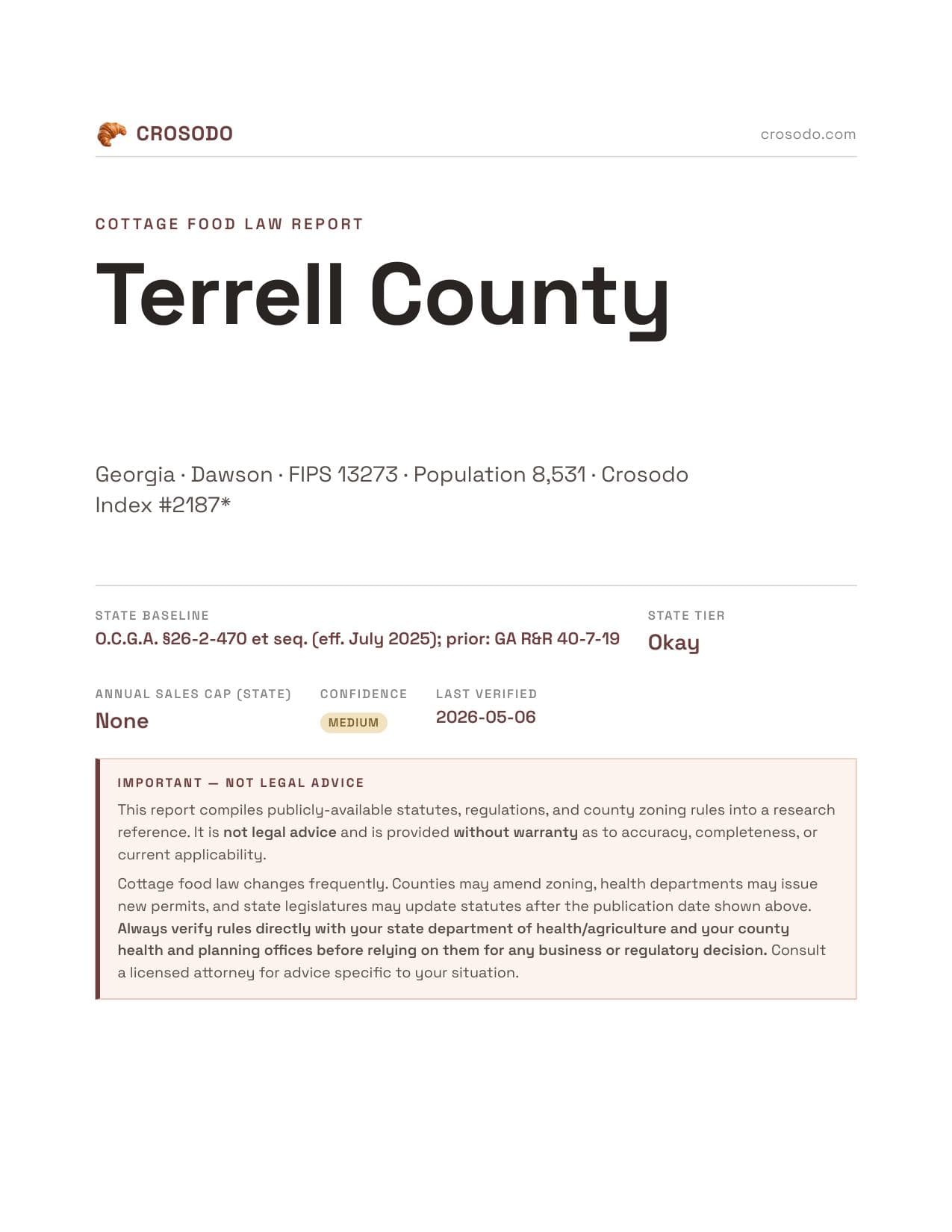Cover of Terrell County county cottage food report
