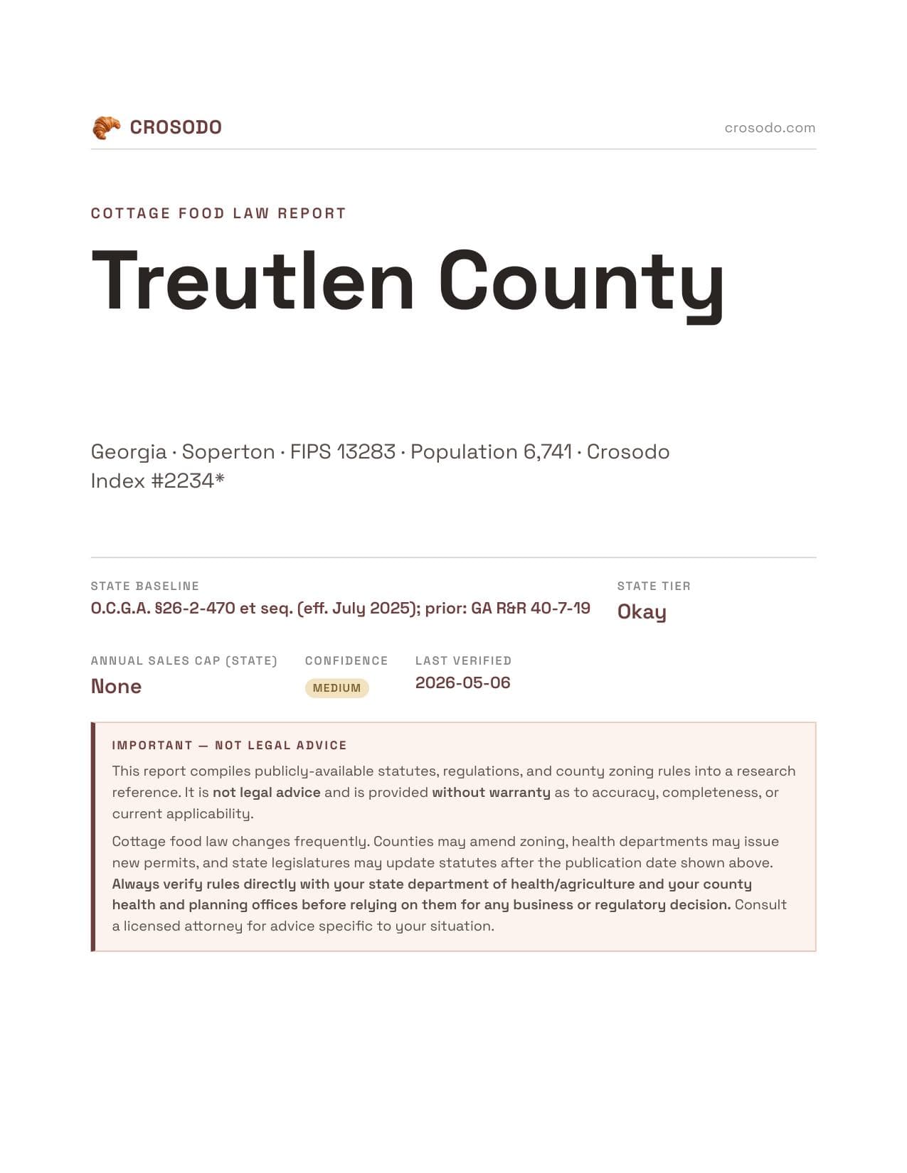 Cover of Treutlen County county cottage food report
