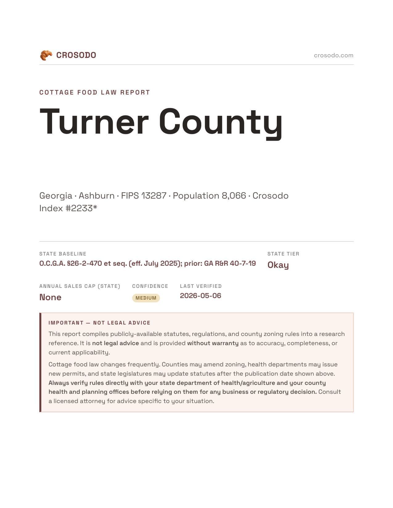 Cover of Turner County county cottage food report